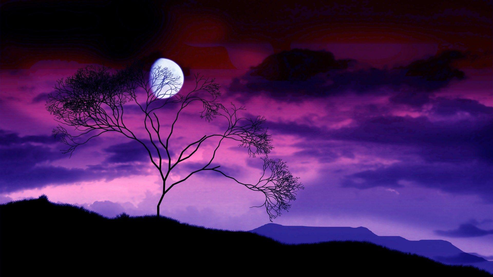 1920x1080 Blue Night And Moon Nature Hình nền HD [1920 × 1080]