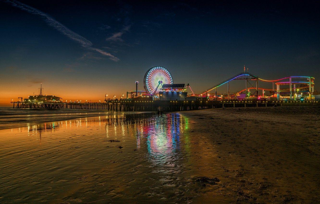 1332x850 Wallpaper lights, United States, beach, twilight, sea, ocean