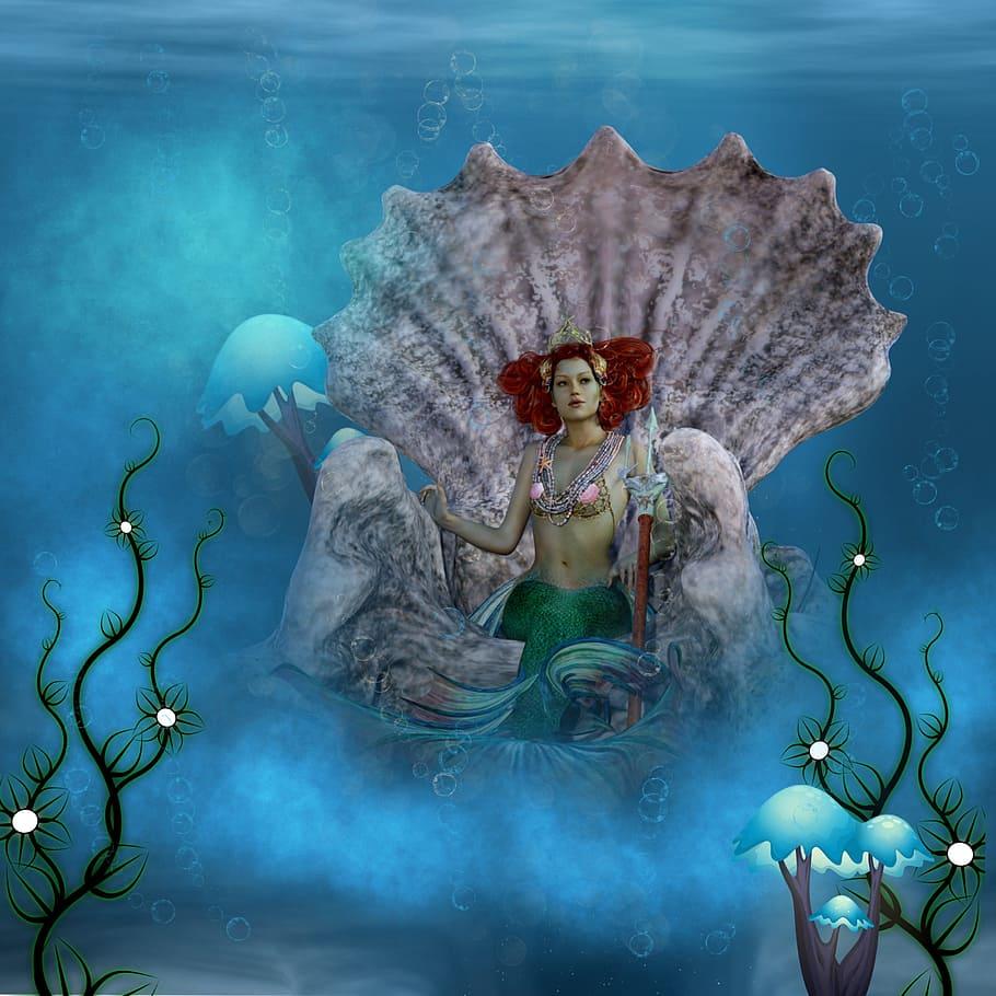 910x910 HD wallpaper: Disney Ariel underwater wallpaper, mermaid, trident