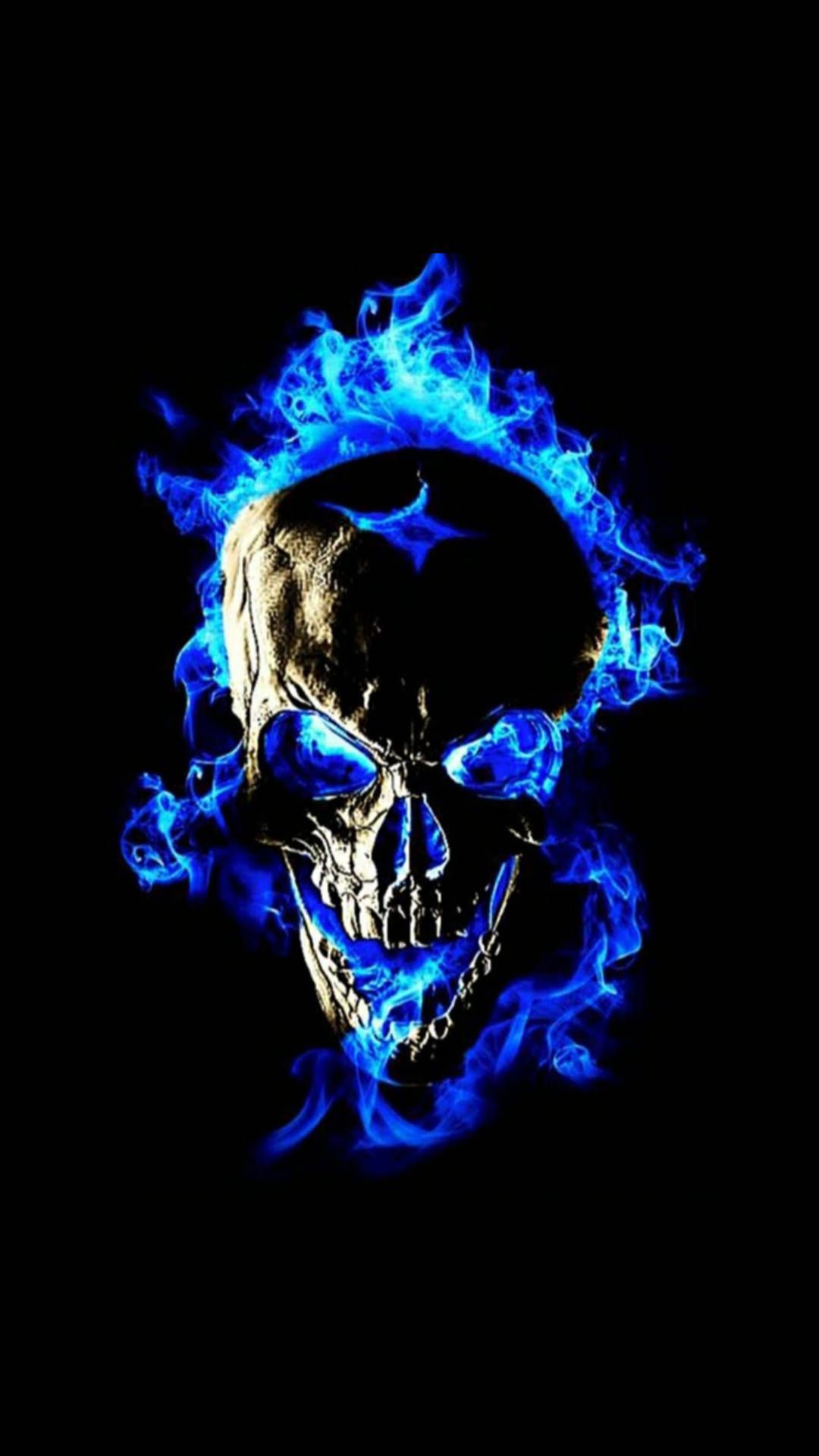 1080x1920 Blue Flame Skull Wallpaper
