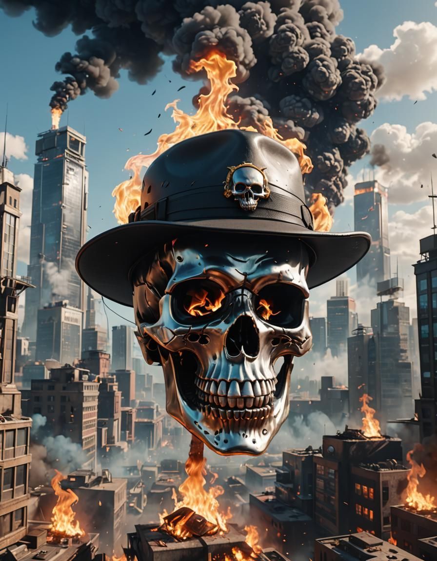 896x1152 floating skull with mafia hat