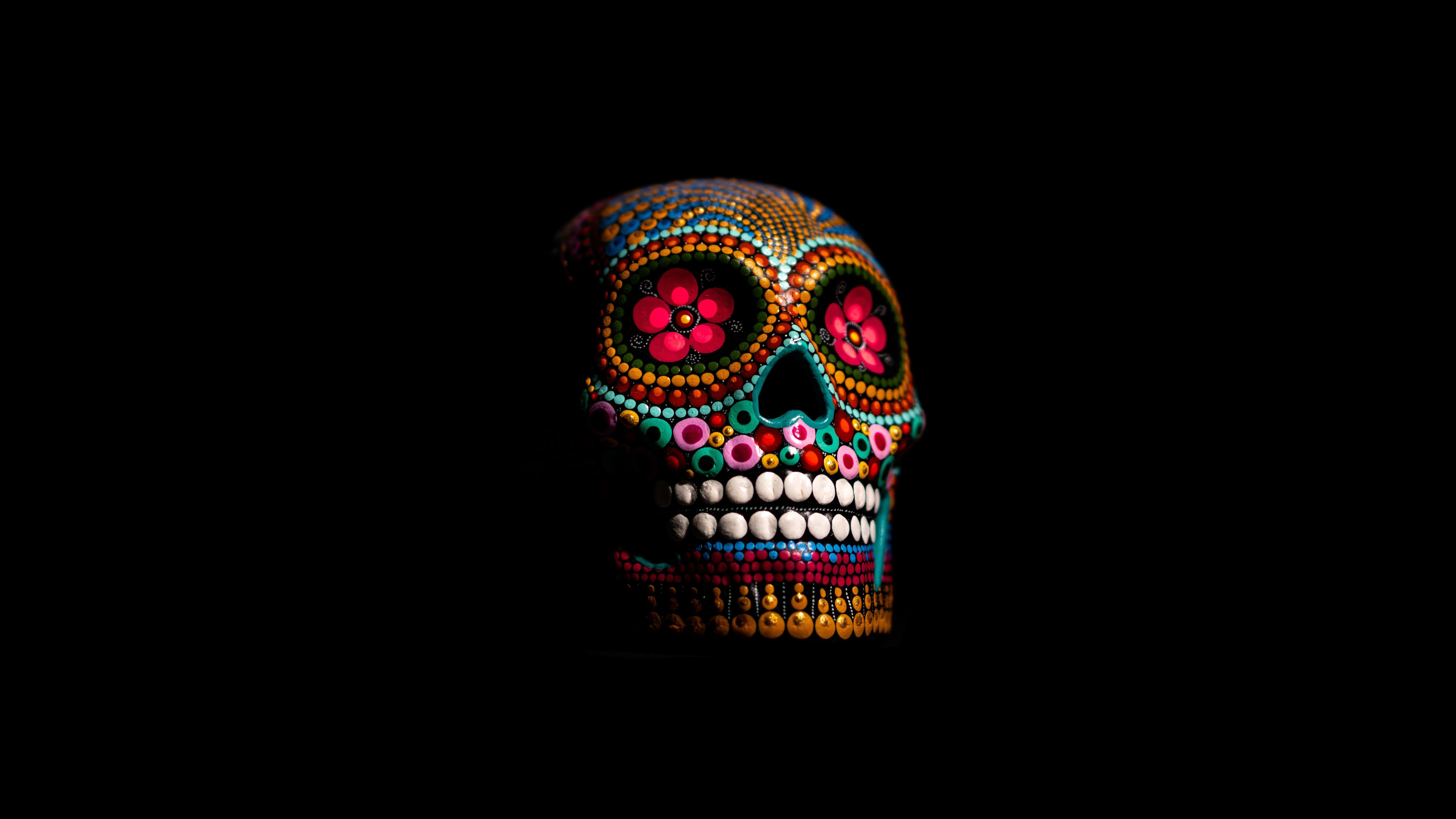 7680x4320 Skull Wallpaper 4K, Multicolor, Black