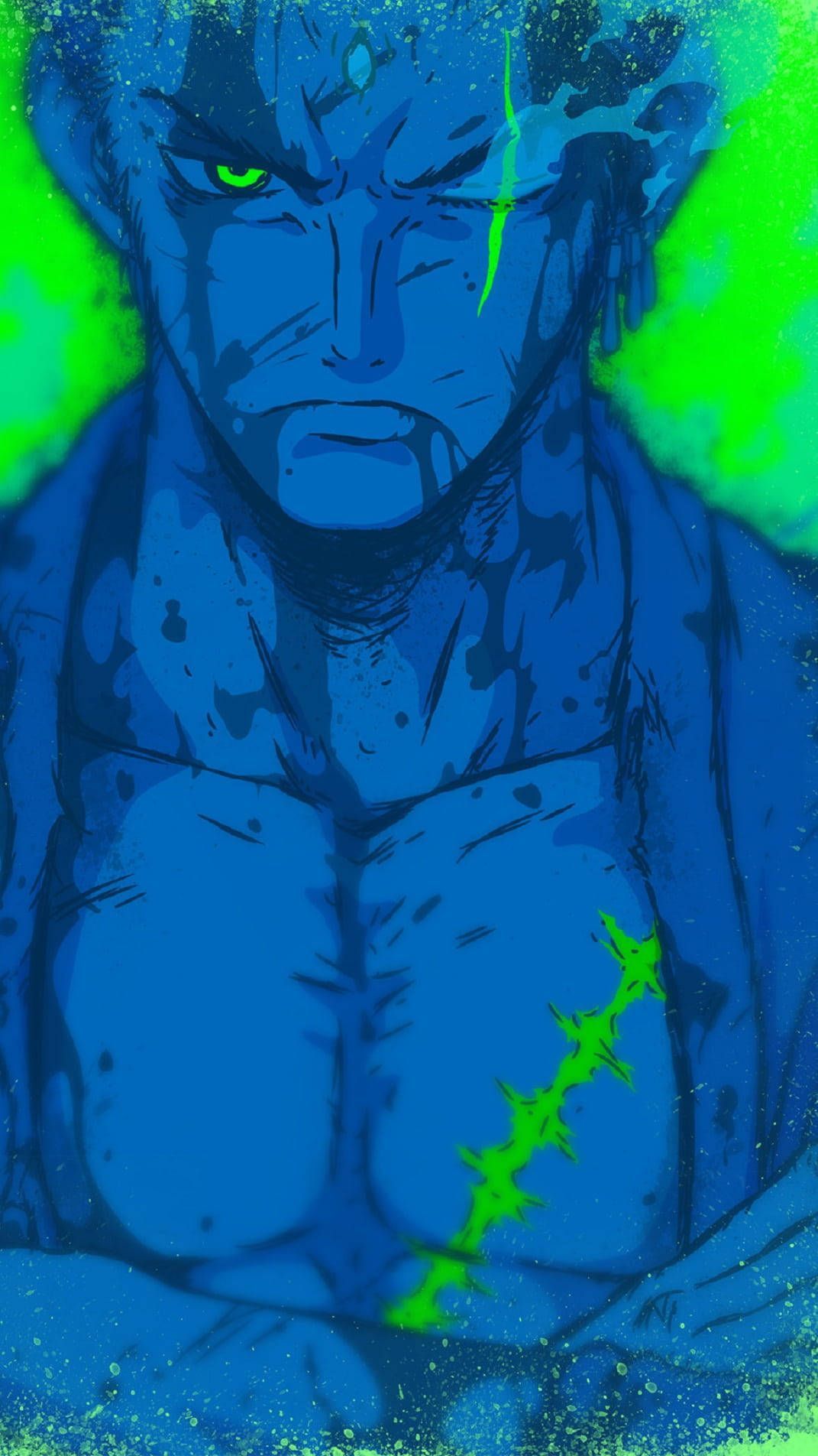 1071x1904 Neon Digital Drawing Roronoa Zoro Pfp