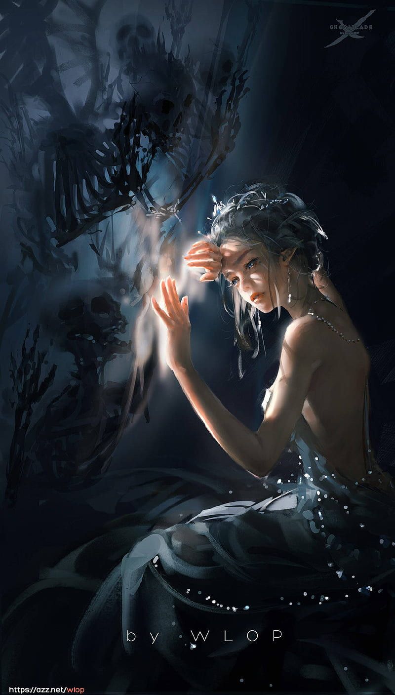 800x1407 HD girl and ghost wallpaper