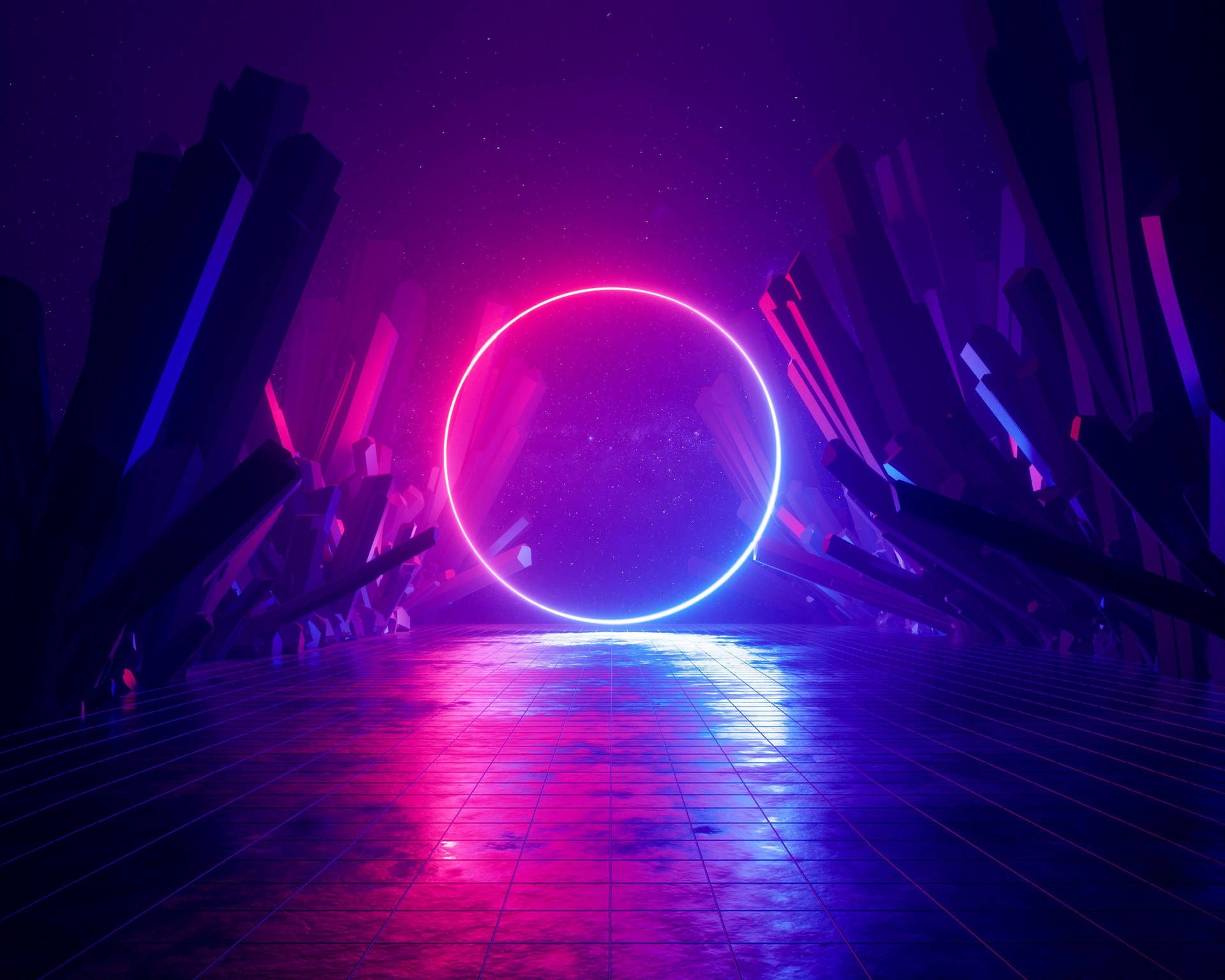 1920x1536 Download Sci Fi Neon Moon Wallpaper