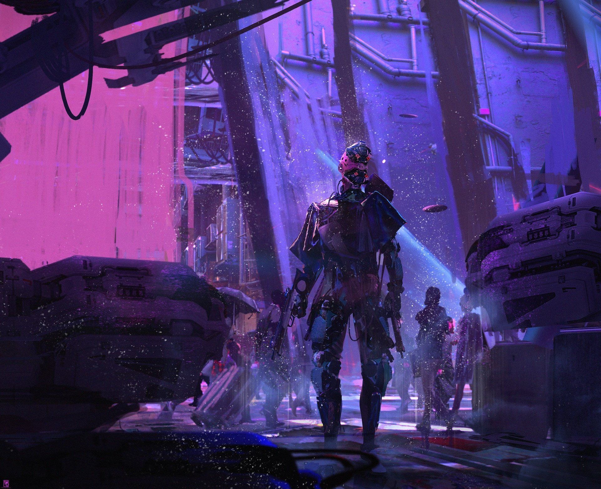 1920x1561 Purple Cyberpunk Cyborg Warrior HD