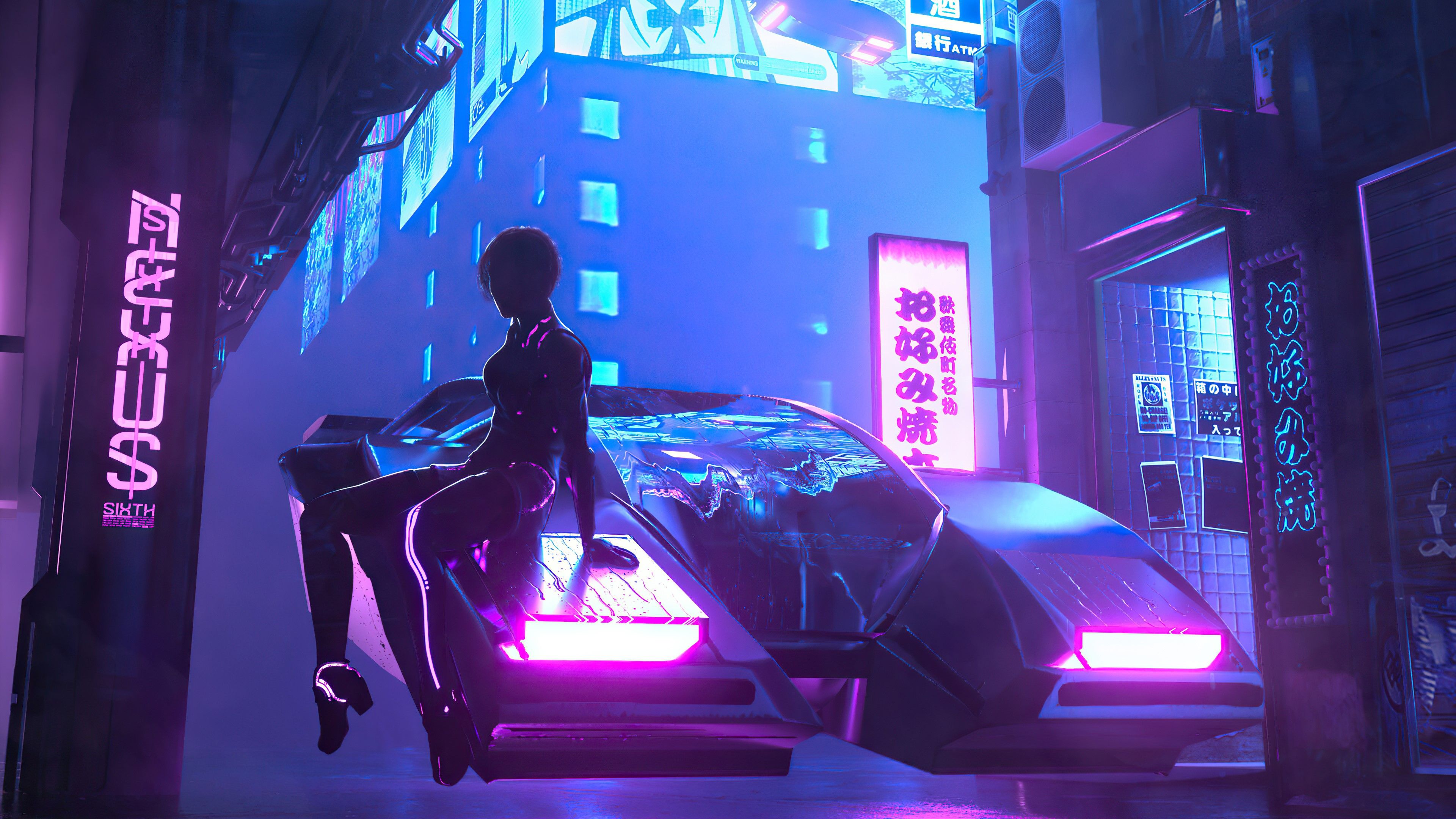 3840x2160 neon, science fiction, cyberpunk, pink