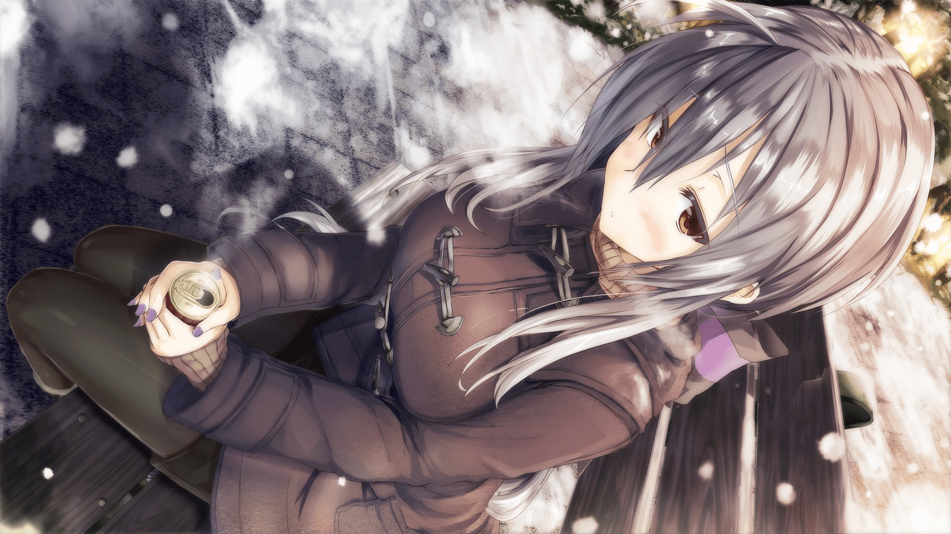 1920x1080 Download 1920x1080 Anime Girl, Bird View, Sitting, Coat