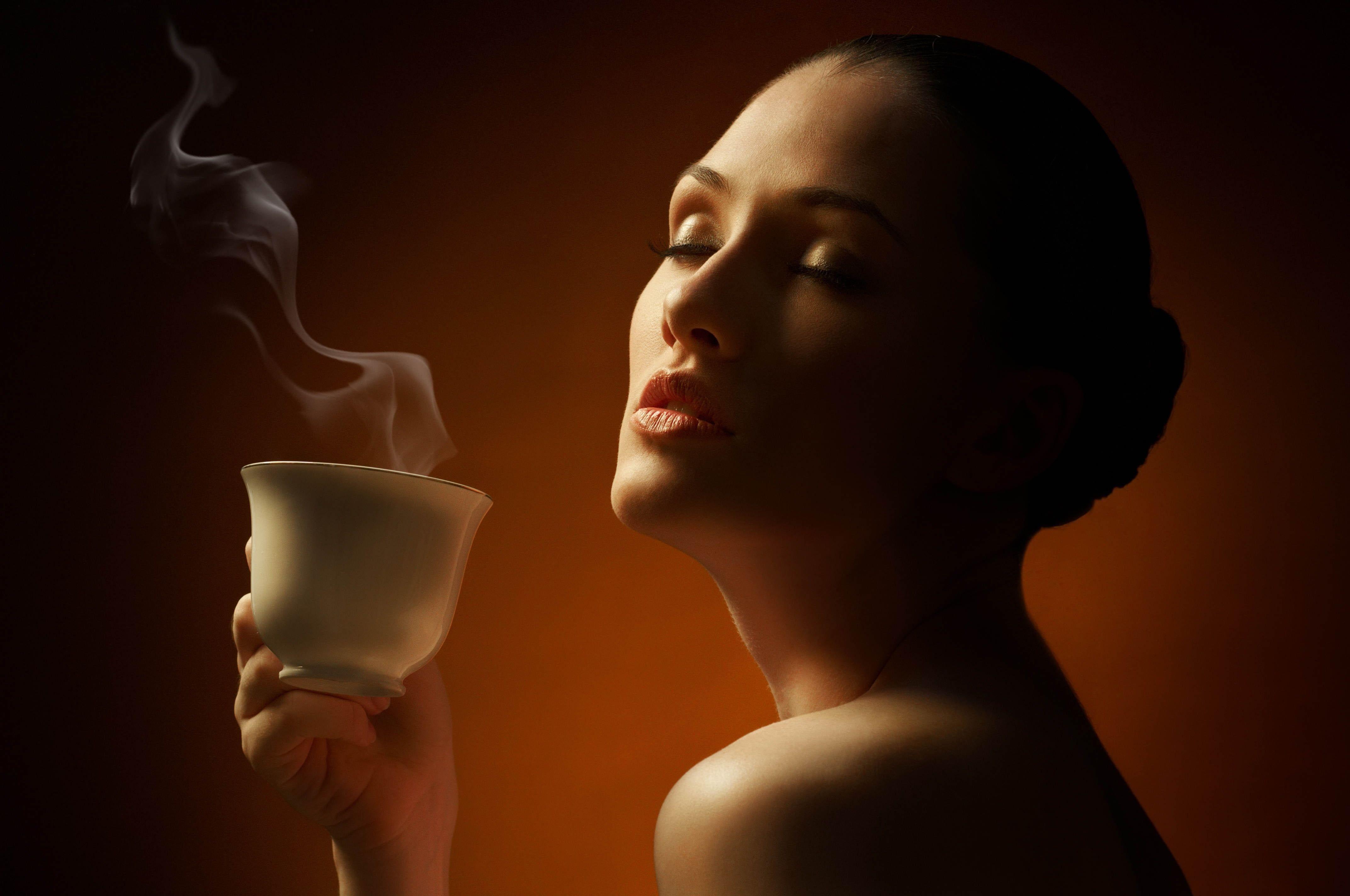 4288x2848 HD wallpaper: coffee, girl, closed eyes, blonde, Girls, one