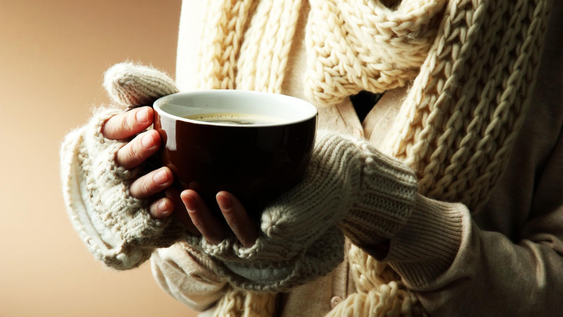 1920x1080 wallpaper Girl, mood, scarves, hand, cups, coffee, HD