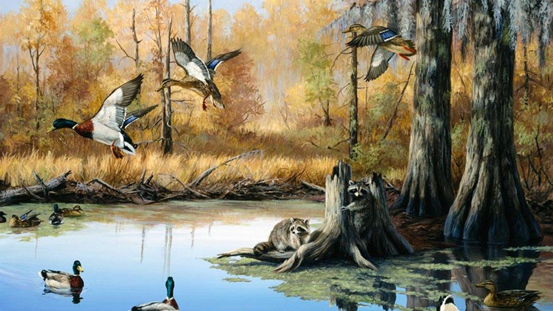 7x5ft Hunting Theme Baby Shower Backdrop - "A Little Hunter Is On The Way" Mallard Duck Design For Photography & Party Decor