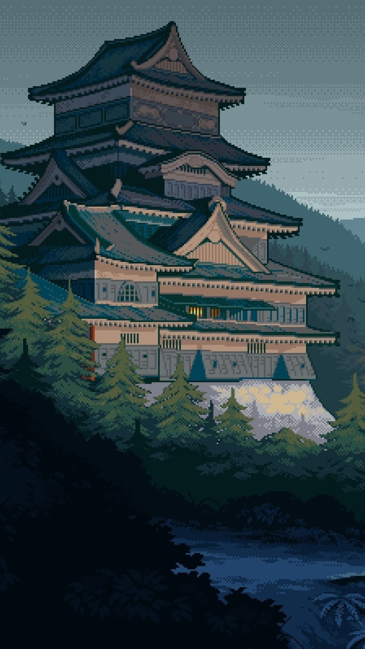 1440x2560 Japanese Castle Pixel Art