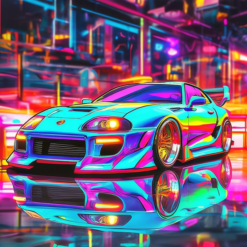 1024x1024 Vector, anime, retro toyota supra car