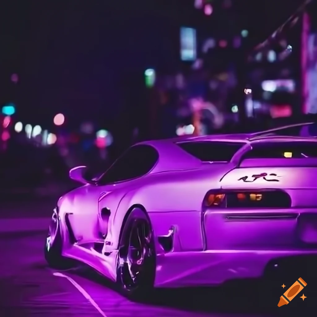 1024x1024 Purple supra drifting in anime city