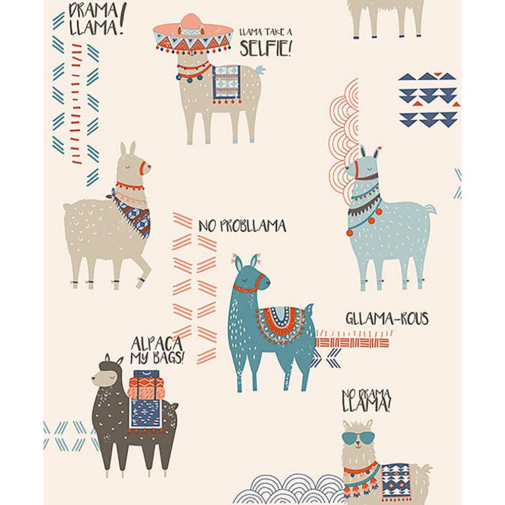 1000x1000 56.4 sq. ft. Quito Multicolor Llamas Wallpaper