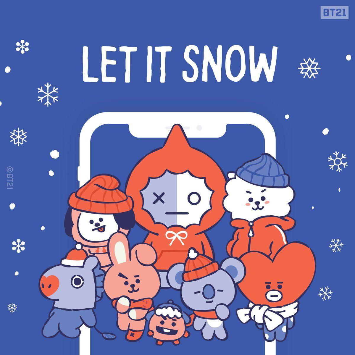 It snow tomorrow. Bt21 новый год. Bt21 Рождество. Бт21 зимние. Bt21 открытка.