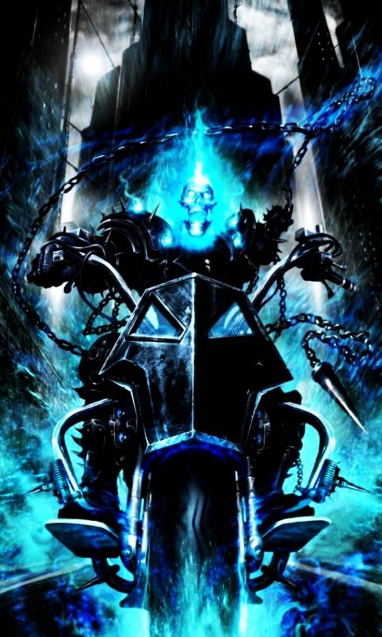 768x1280 Furious Blue Ghost Rider Wallpaper