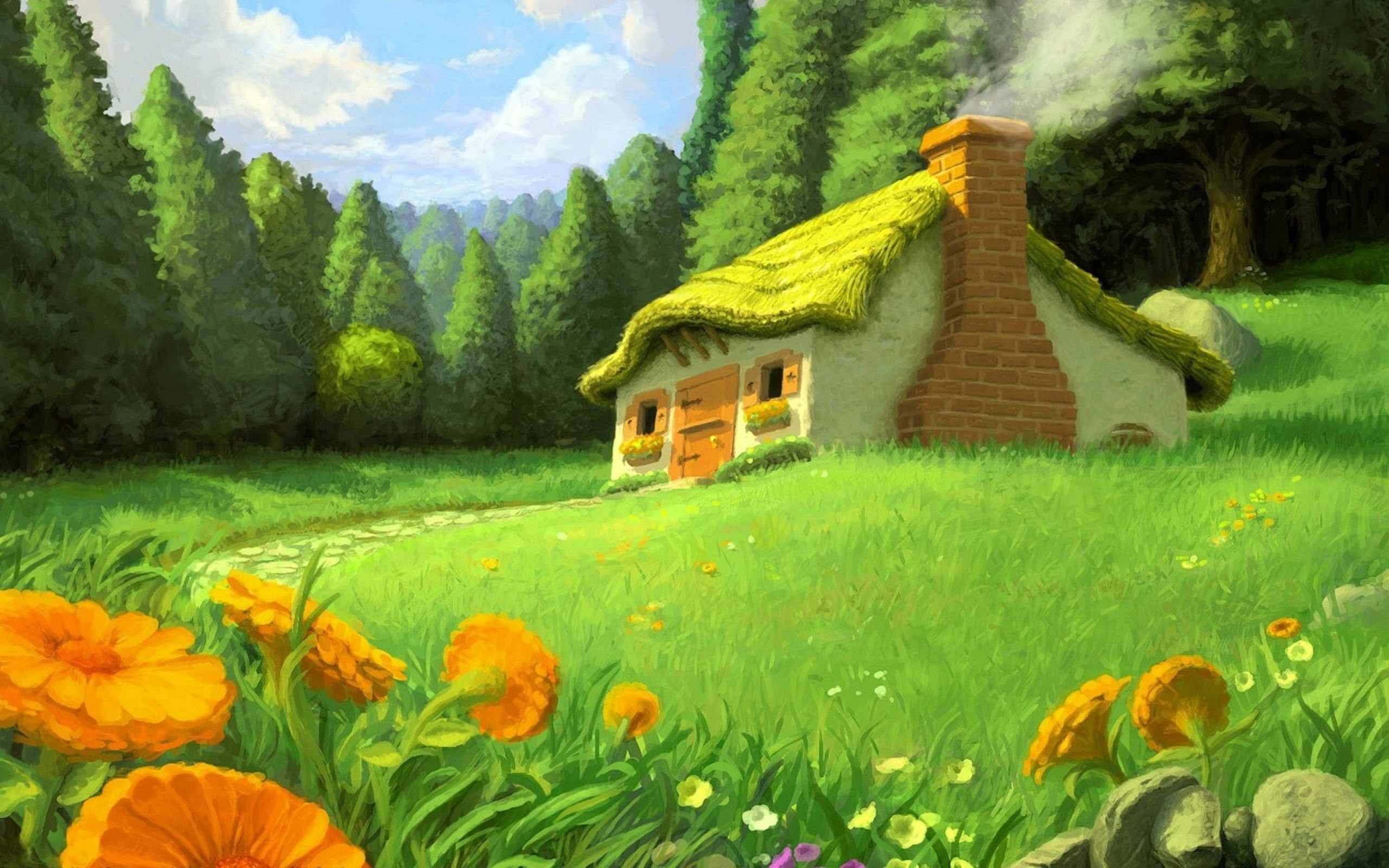 2560x1600 Beautiful nature drawing house