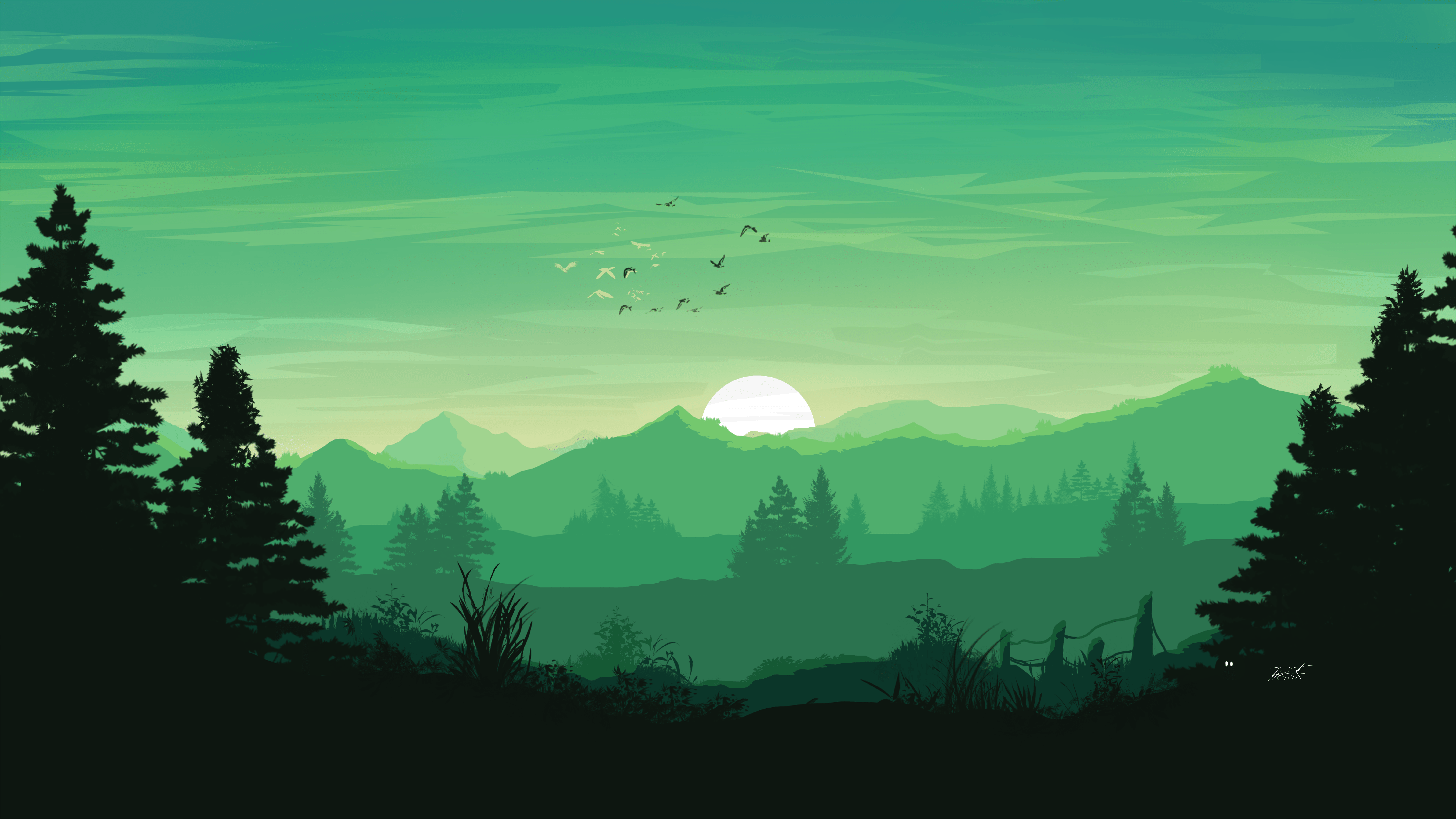 7680x4320 green vector landscape 8k