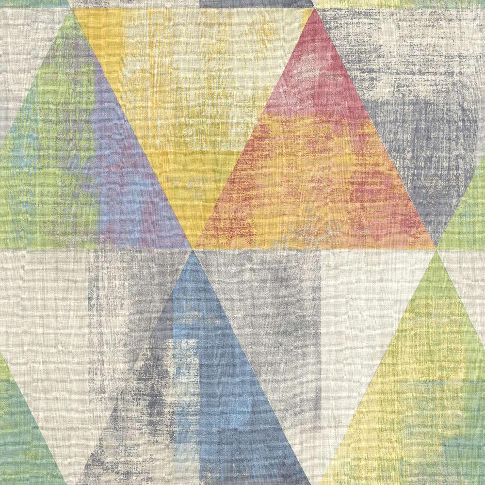 1000x1000 Details about Geometric Triangle Wallpaper Paste Wall Vinyl Green Blue Yellow Red Pastel Rasch