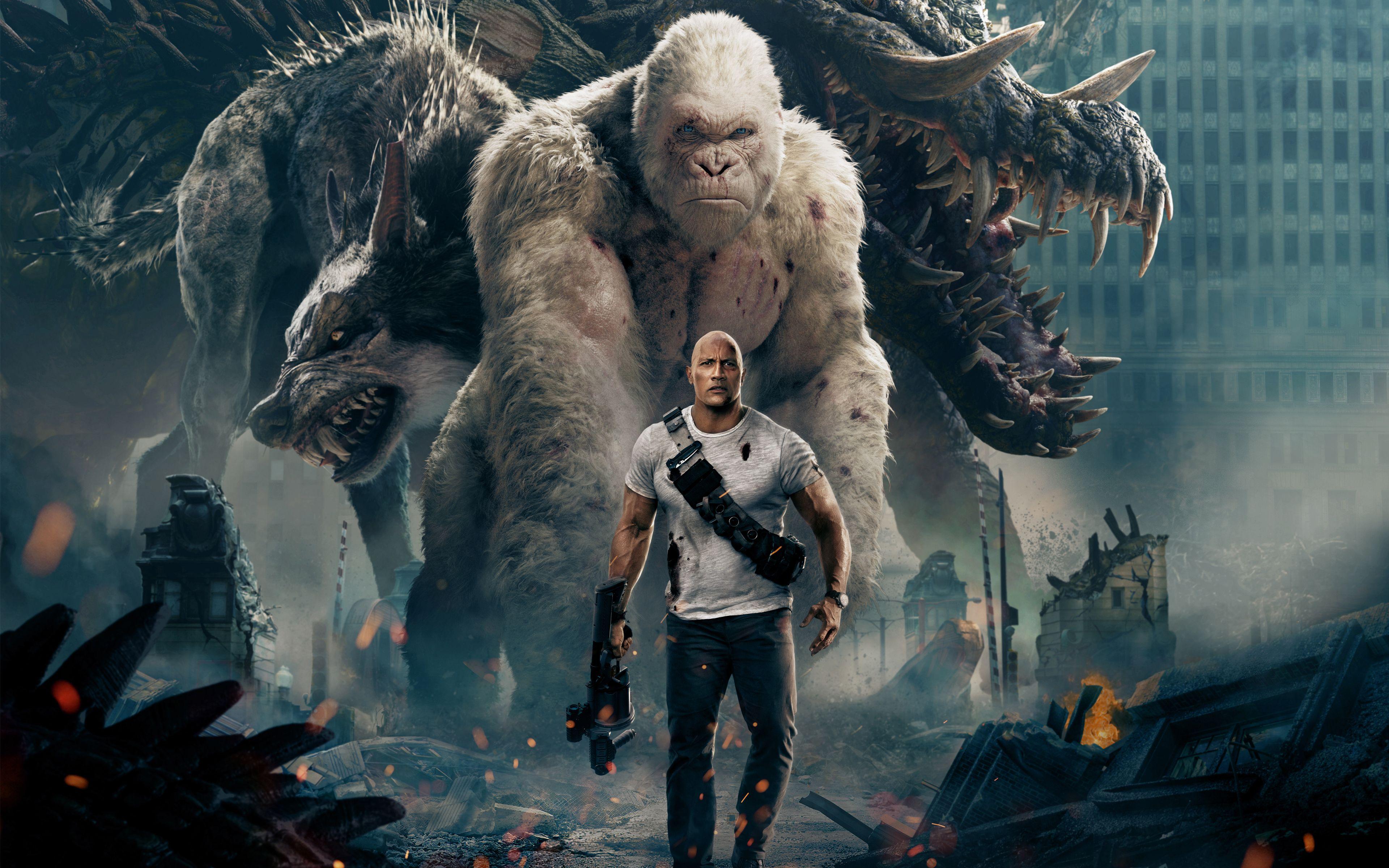 3840x2400 Dwayne Johnson Rampage White Gorilla 2018 Wallpaper. HD