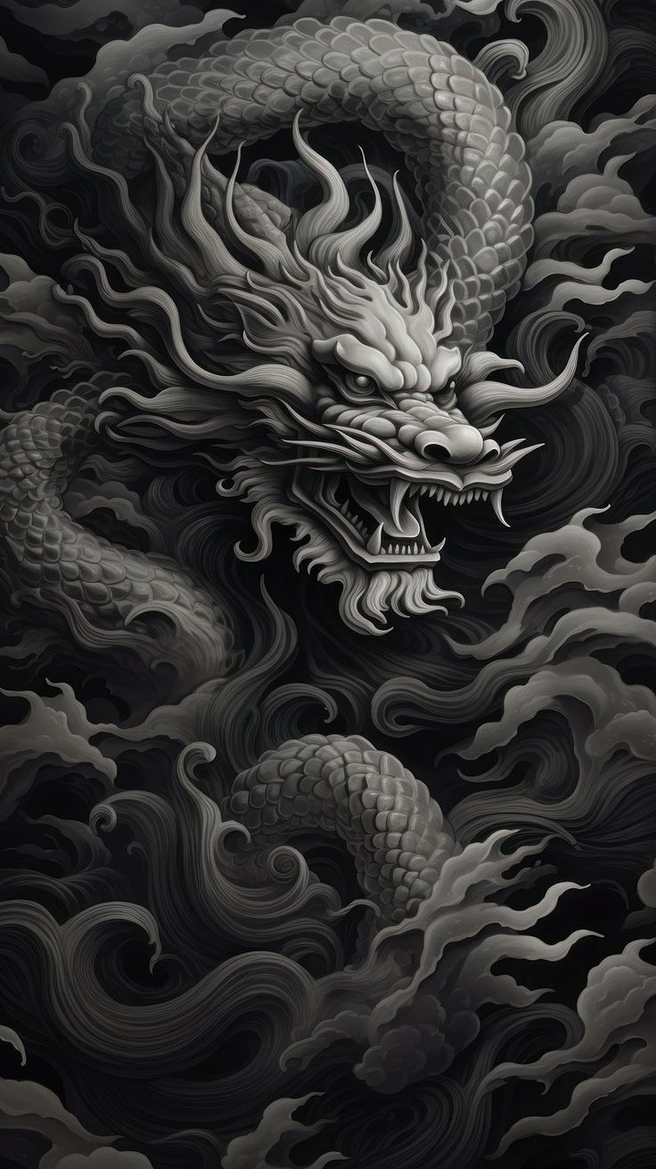 736x1312 chinese dragon black background