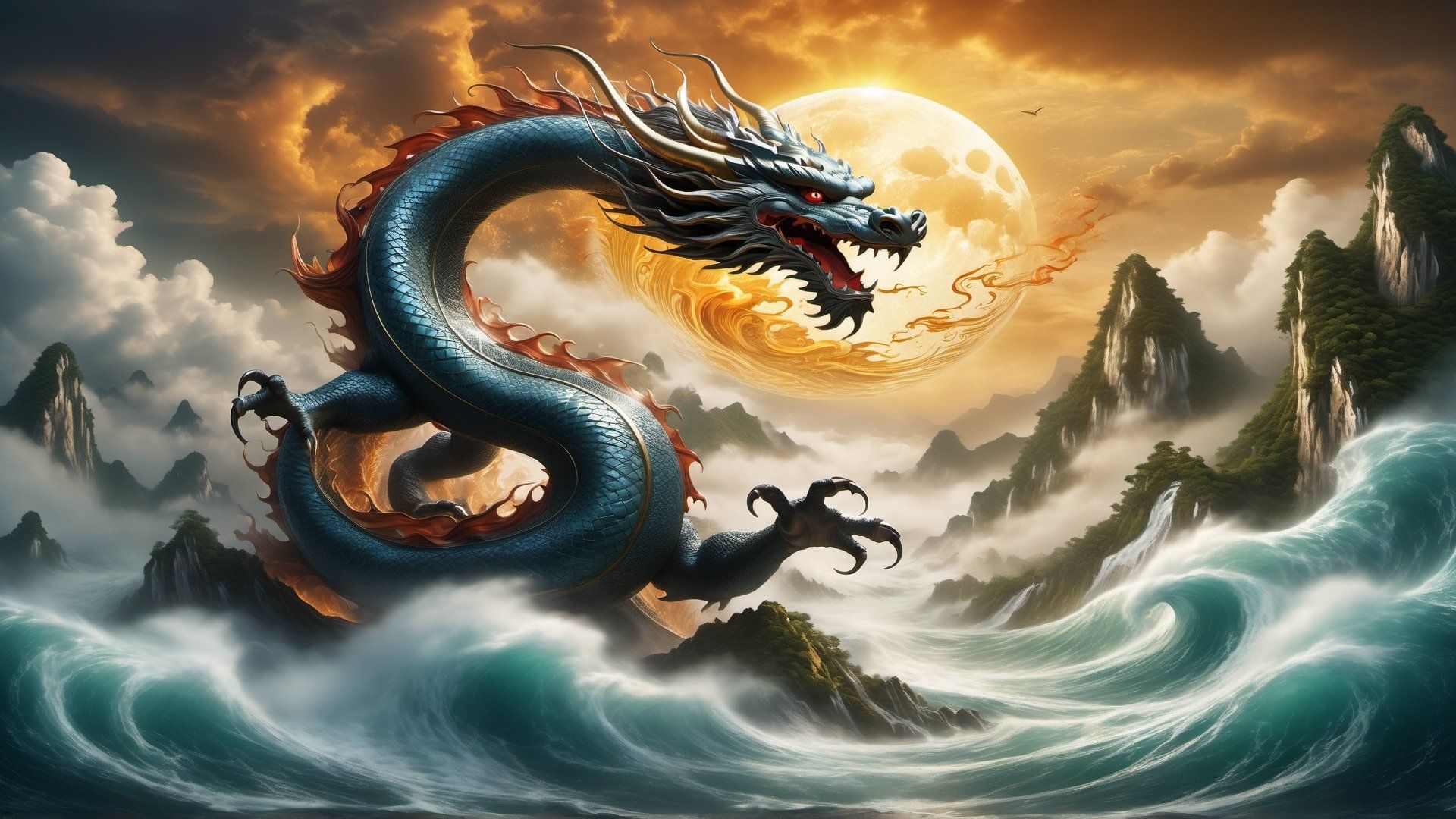 1920x1080 A huge dragon like a mountain. image
