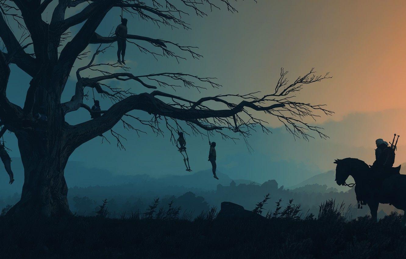 1332x850 Wallpaper tree, The Witcher, Geralt, The Witcher 3: Wild