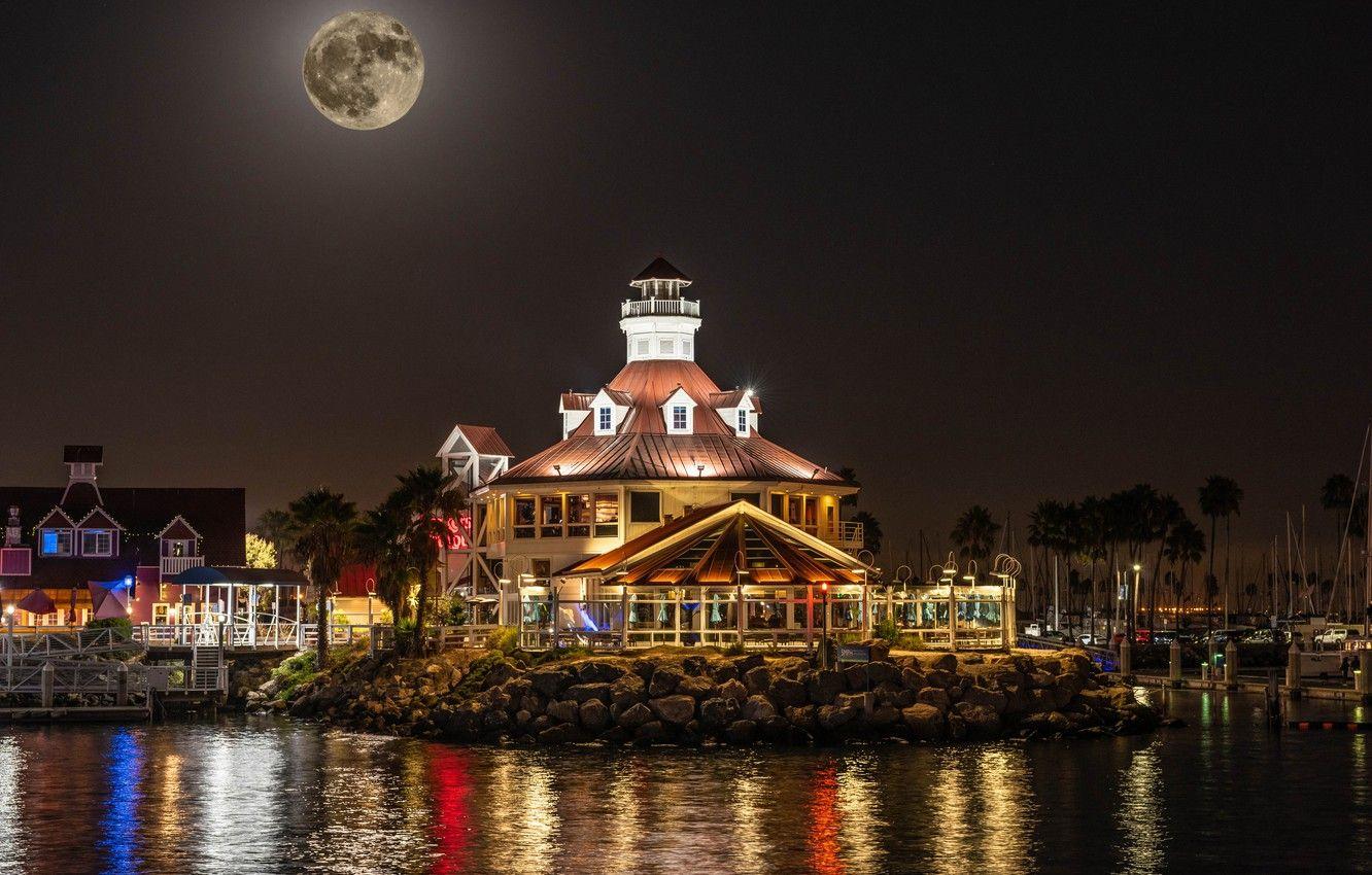 1332x850 Wallpaper night, the city, photo, USA, Shoreline, Village