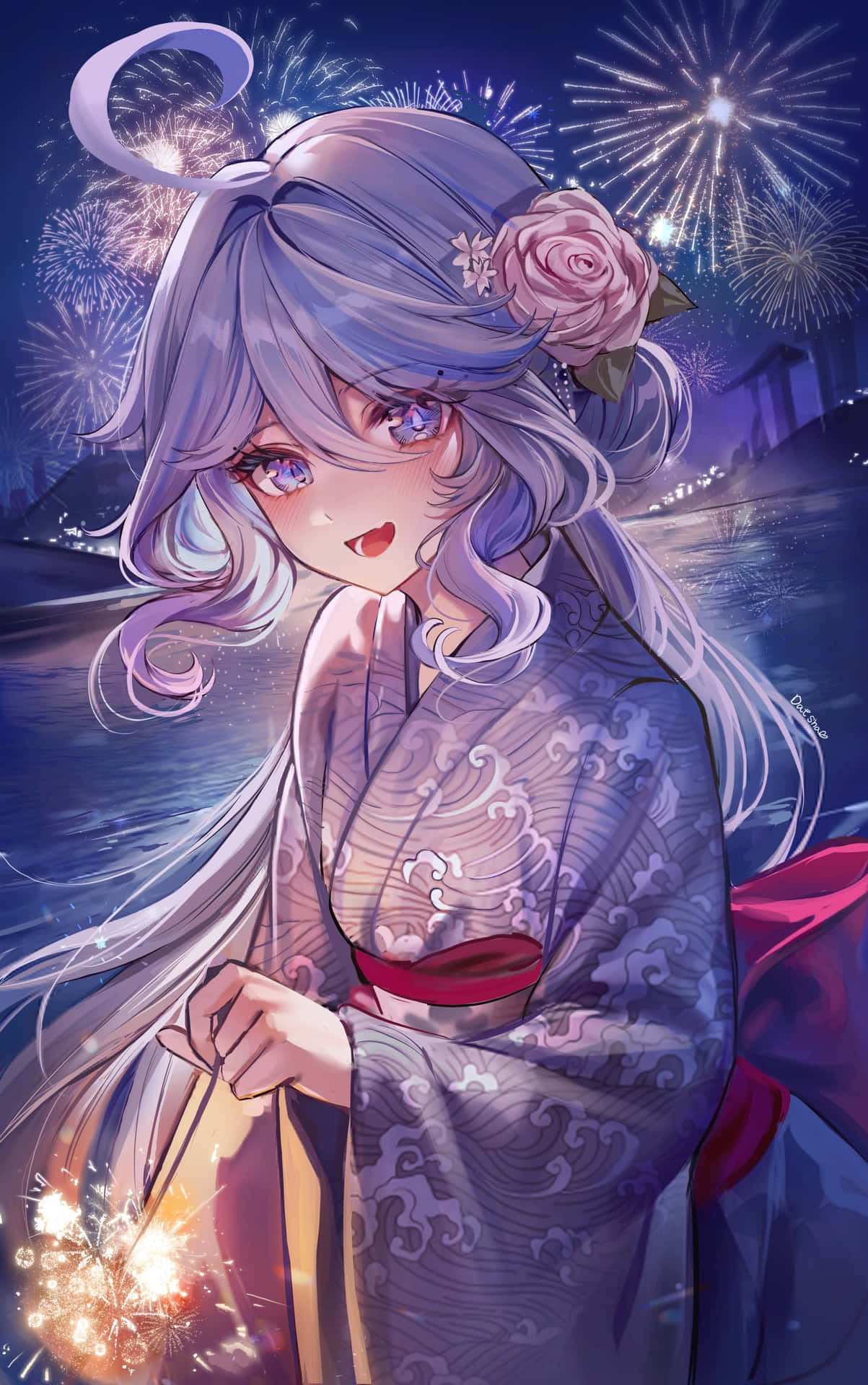 1203x1920 Anime Girl Fireworks Festival Wallpaper