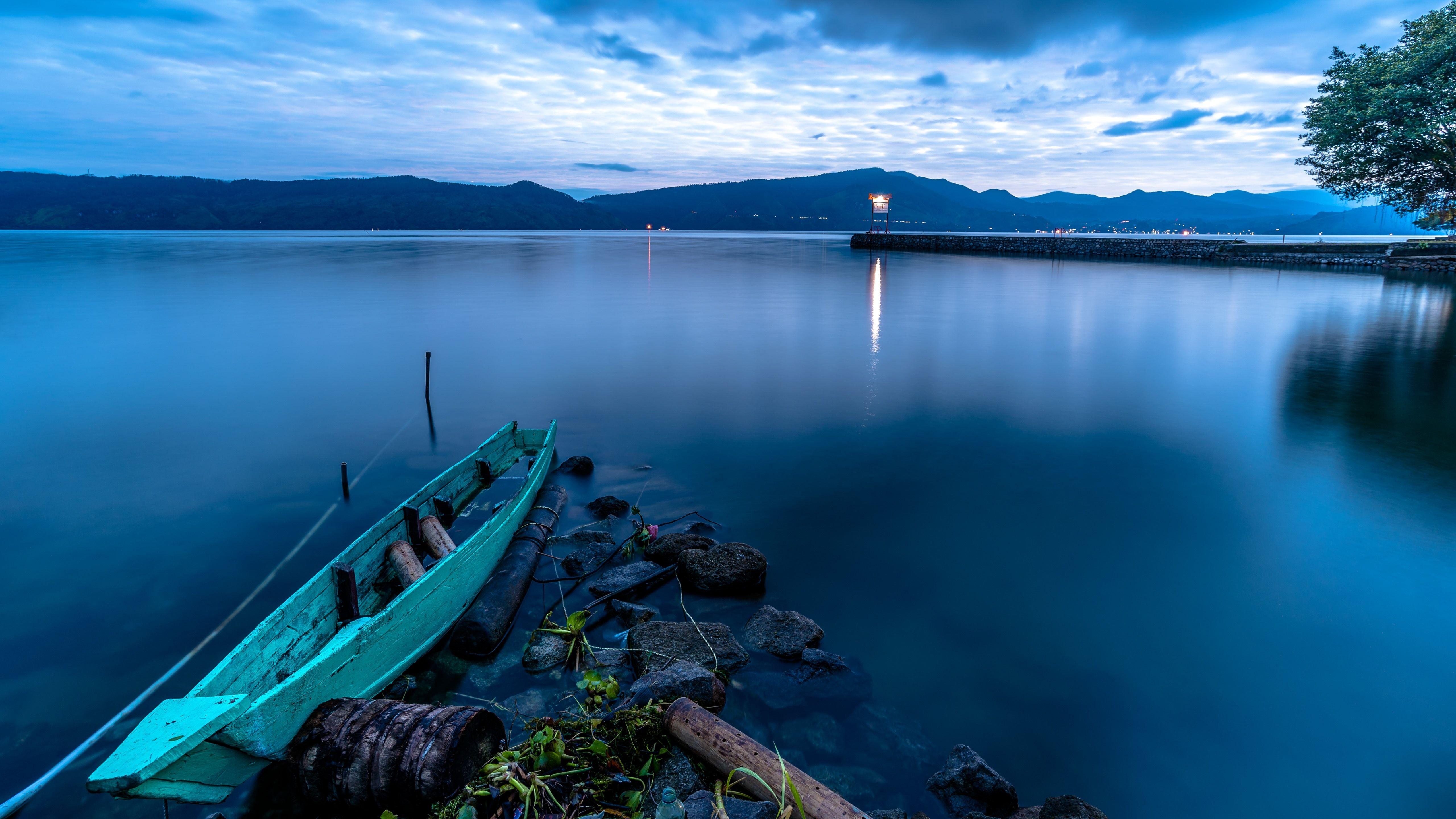 5120x2880 Download 5120x2880 Sumatra, Indonesia, Mountains, Dusk, Lake