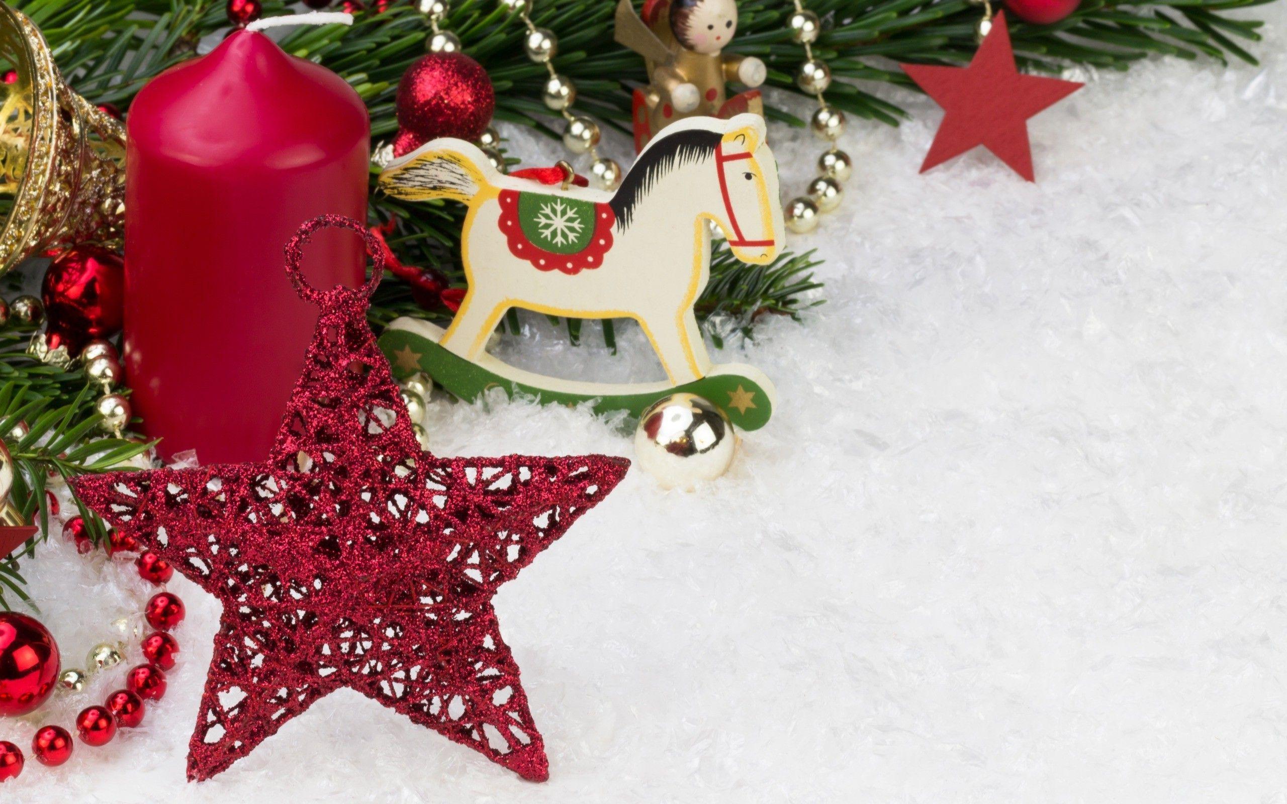 2560x1600 new year snow horse decorations stars candles