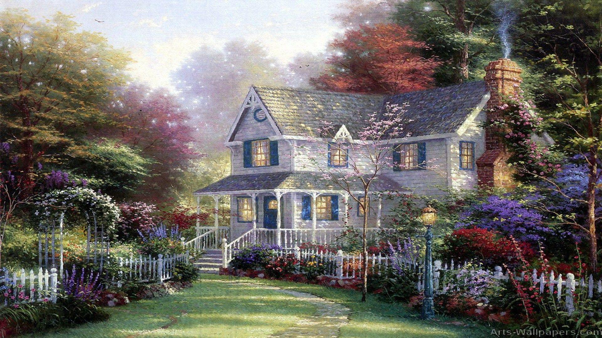 1920x1080 Thomas Kinkade Victorian Christmas Paintings Megan Fox