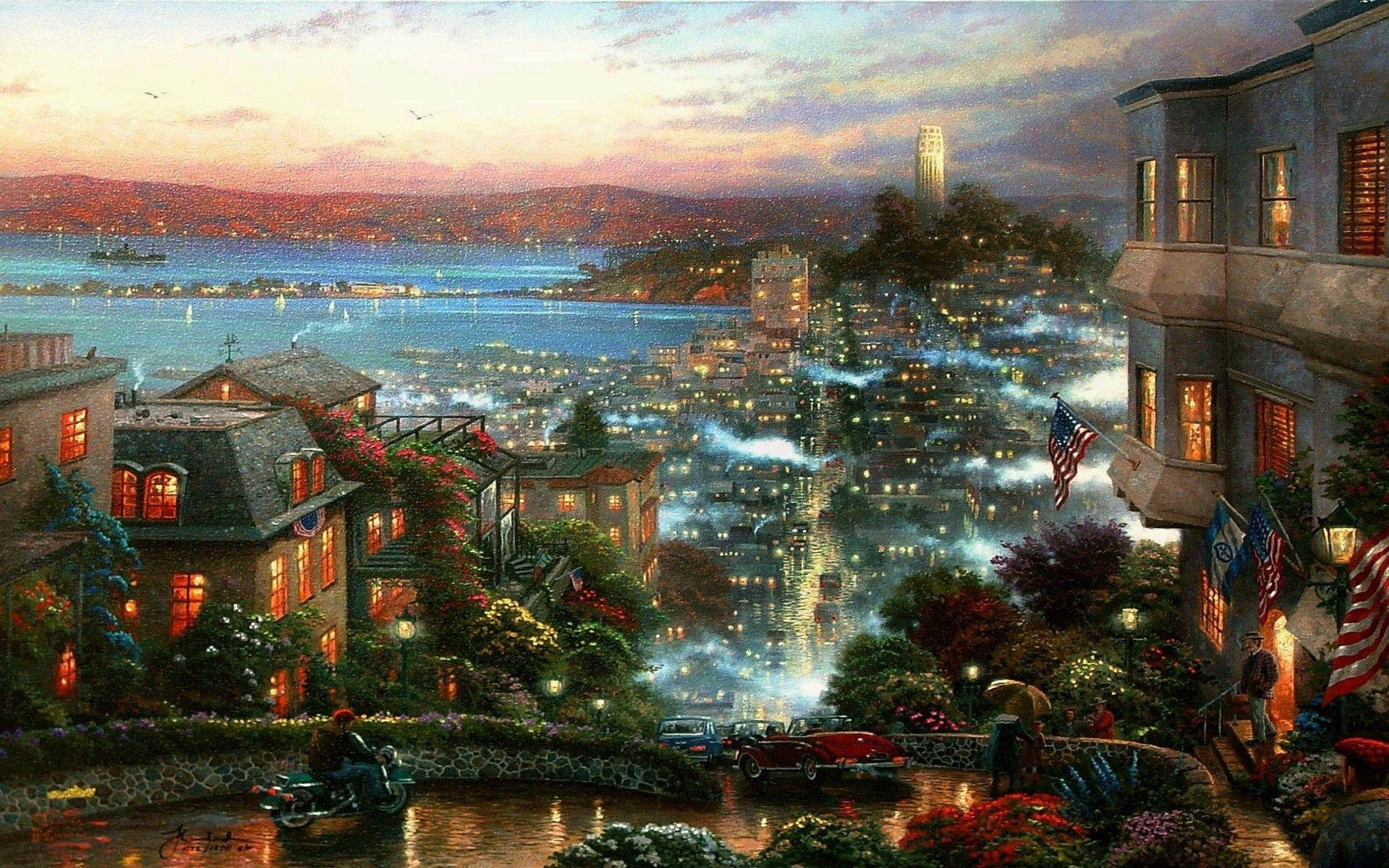1920x1200 Thomas Kinkade Christmas Background