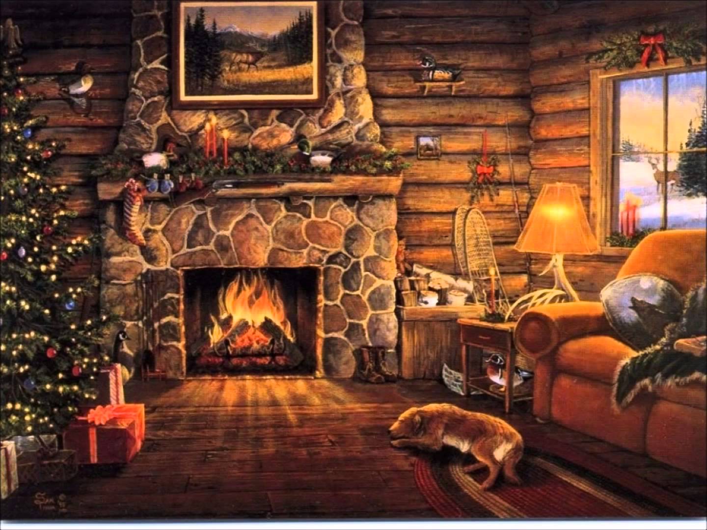 1440x1080 Log Cabin Christmas Wallpaper