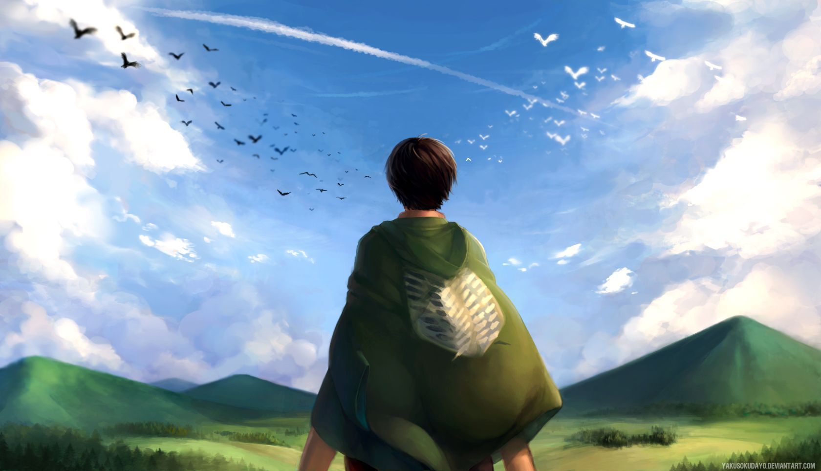1680x964 Eren Yeager in the Sky