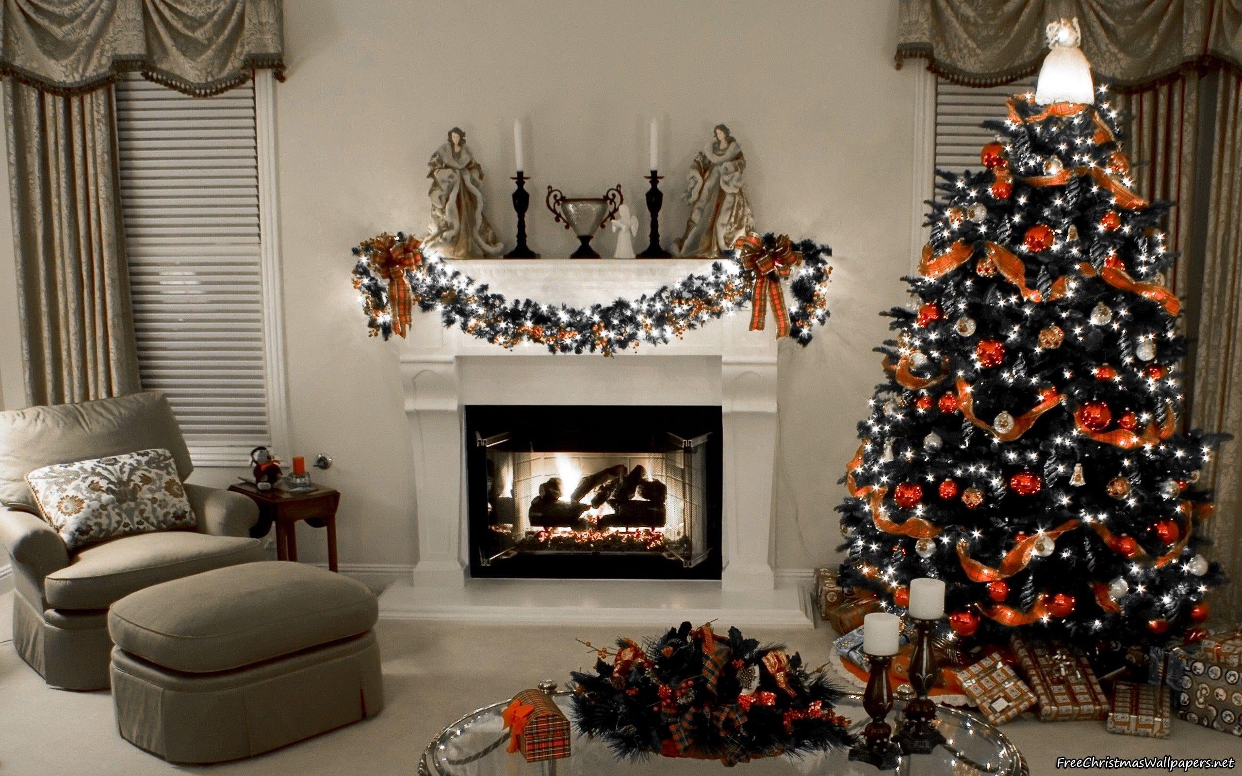 2560x1600 Decorated Christmas Fireplace and Tree 2560x1600