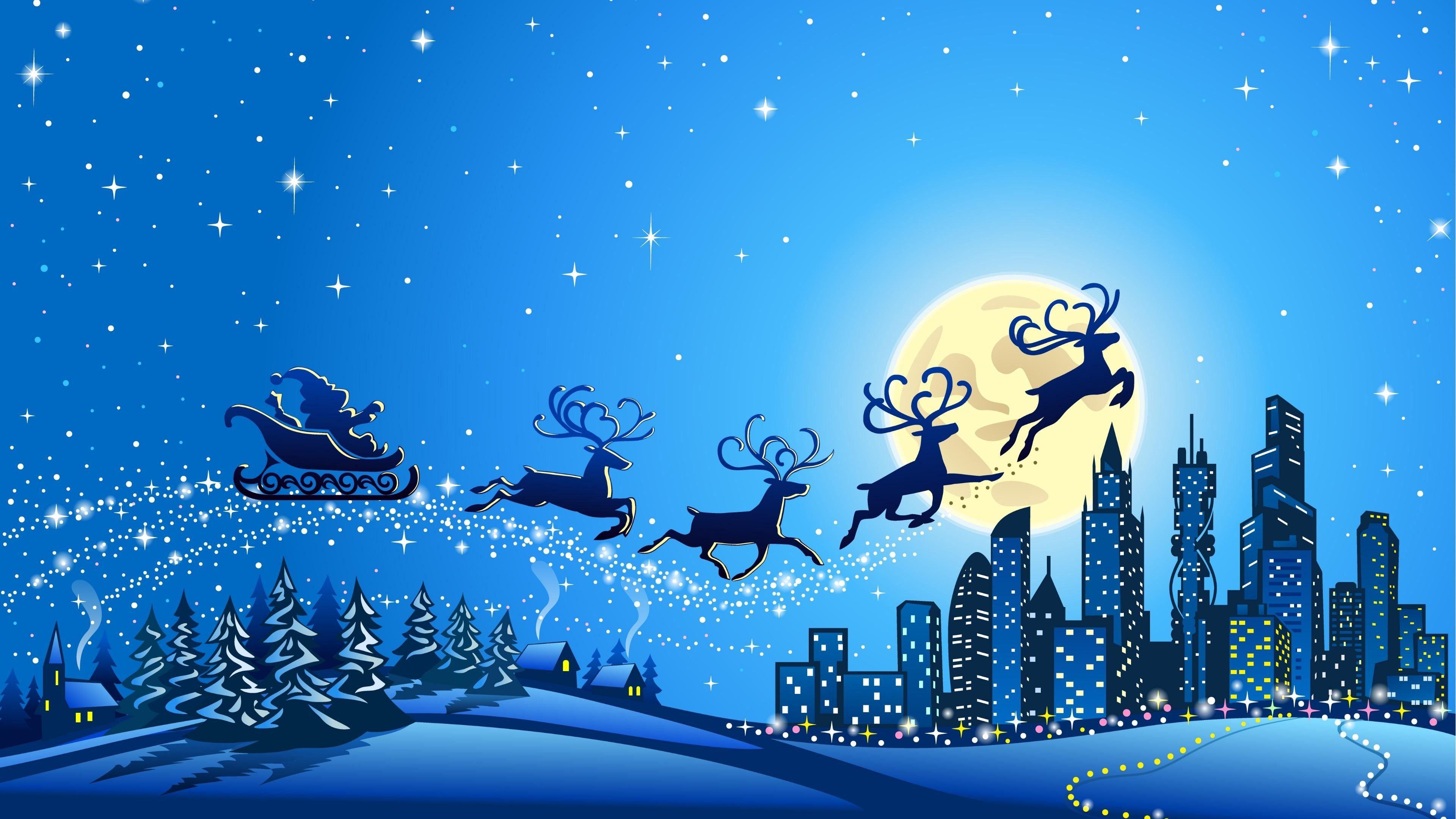 3840x2160 Christmas Santa And Reindeer, HD Wallpaper & background
