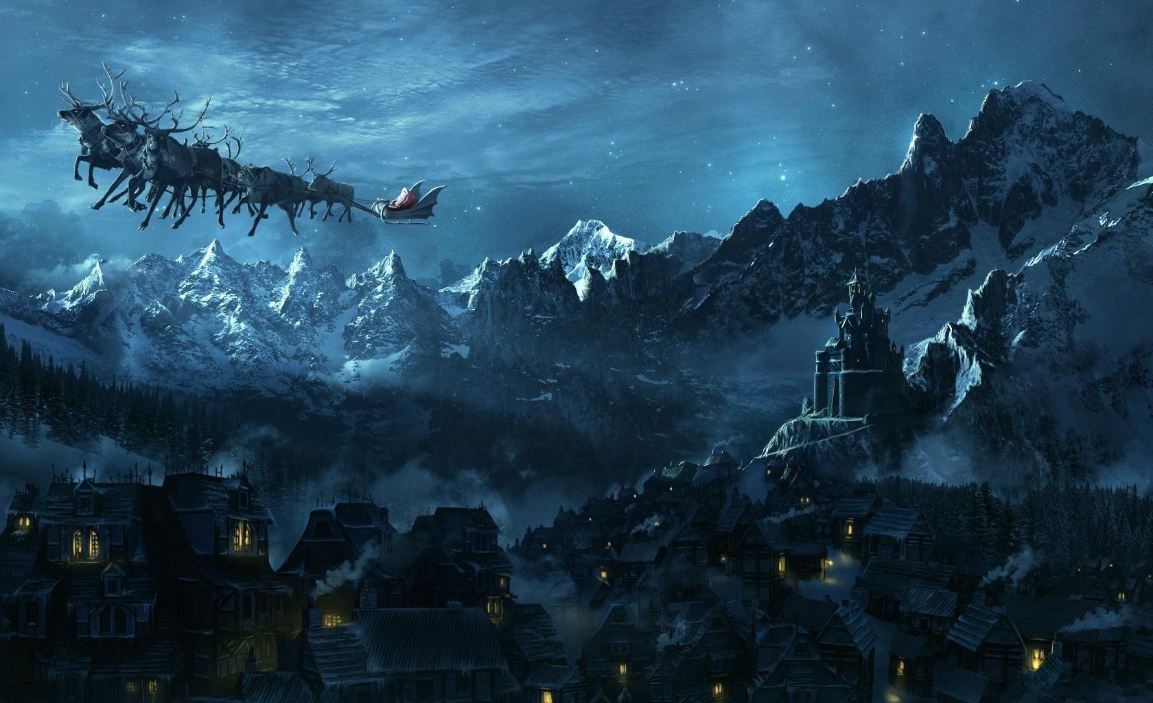 1680x1024 Download wallpaper 1680x1024 christmas, sleigh, flying