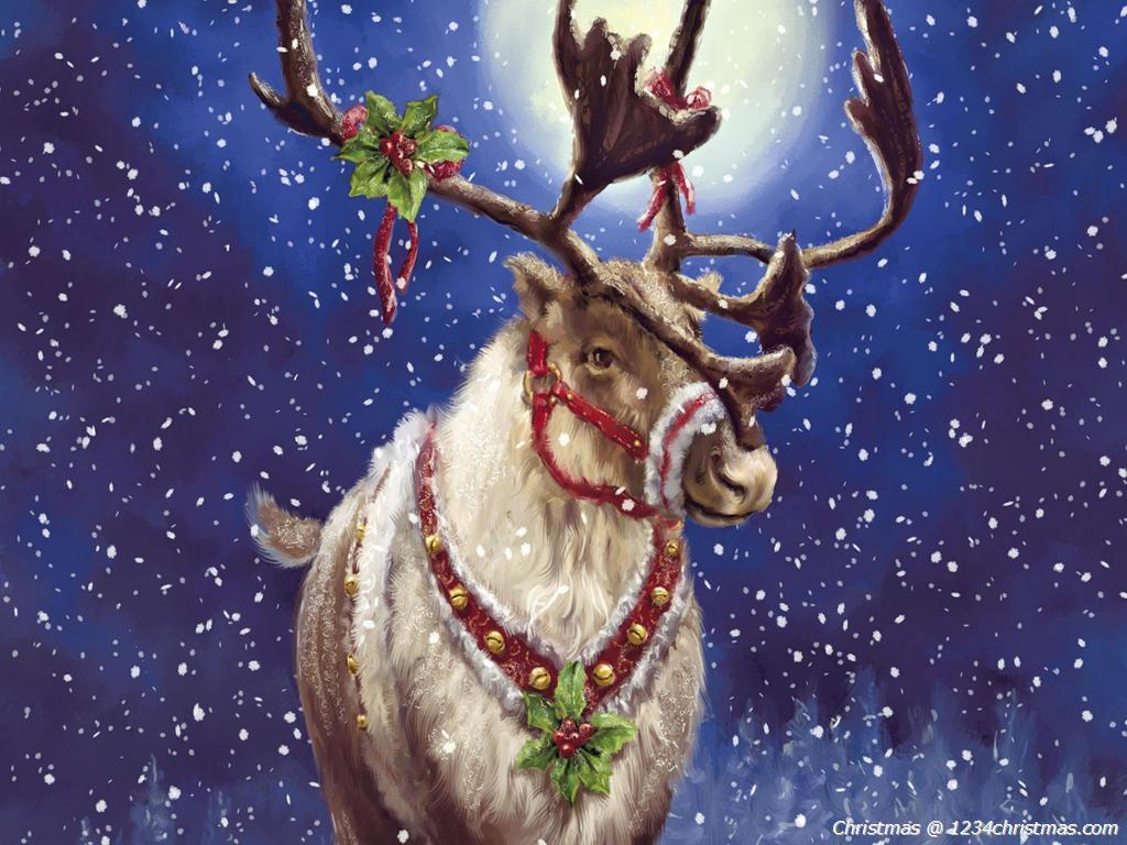 1024x768 Christmas Santa Flying Reindeer Sleigh Wallpaper Download