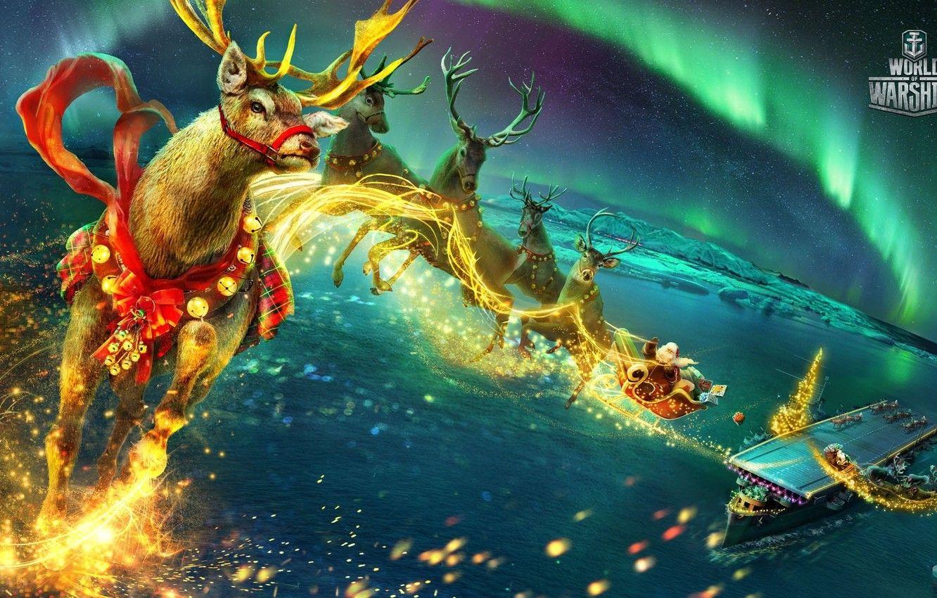 1332x850 Wallpaper sea, flight, ship, new year, Northern lights