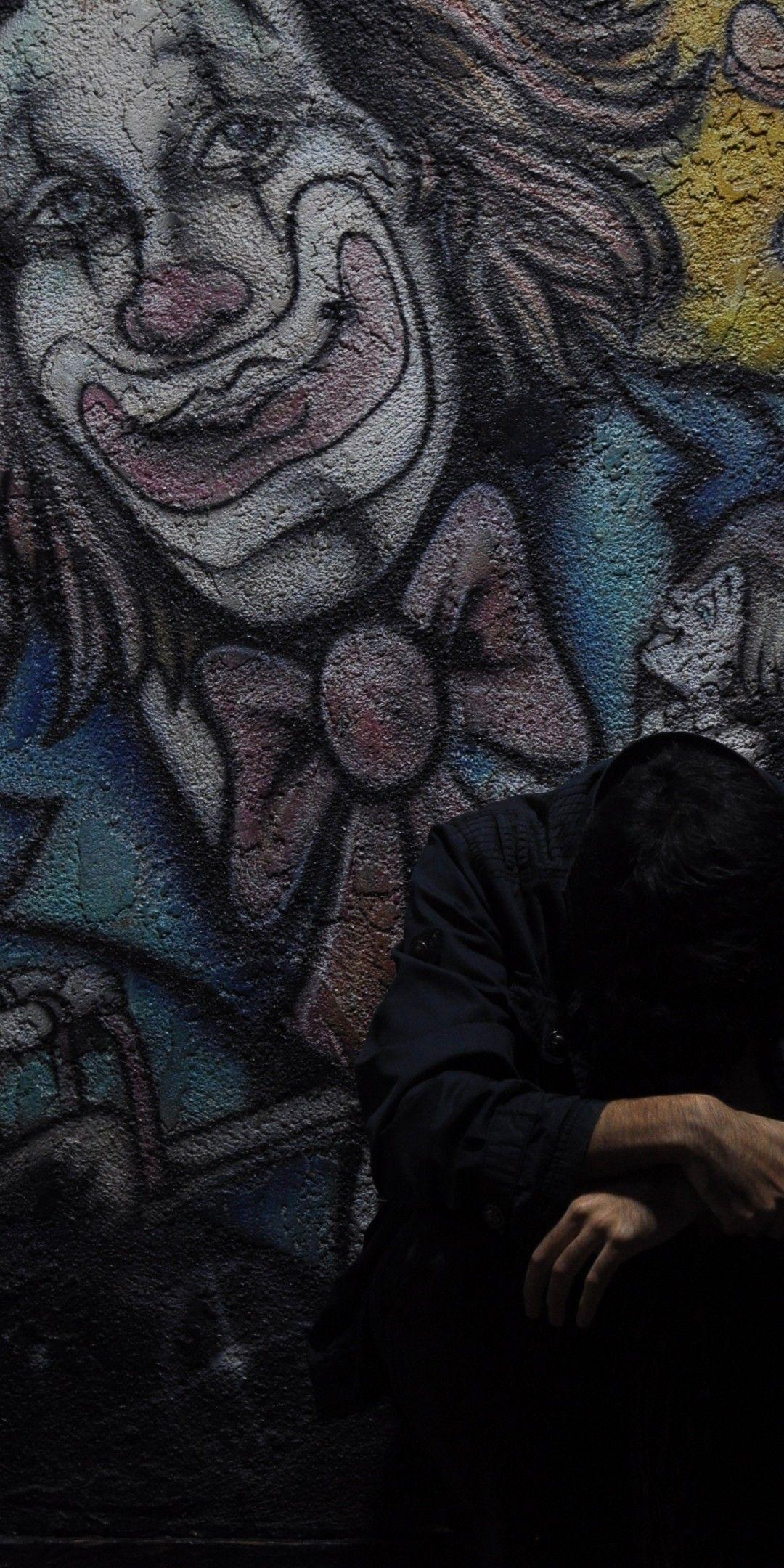 1080x2160 Download 1080x2160 Lonely Sad Man, Graffiti, Wall, Mood