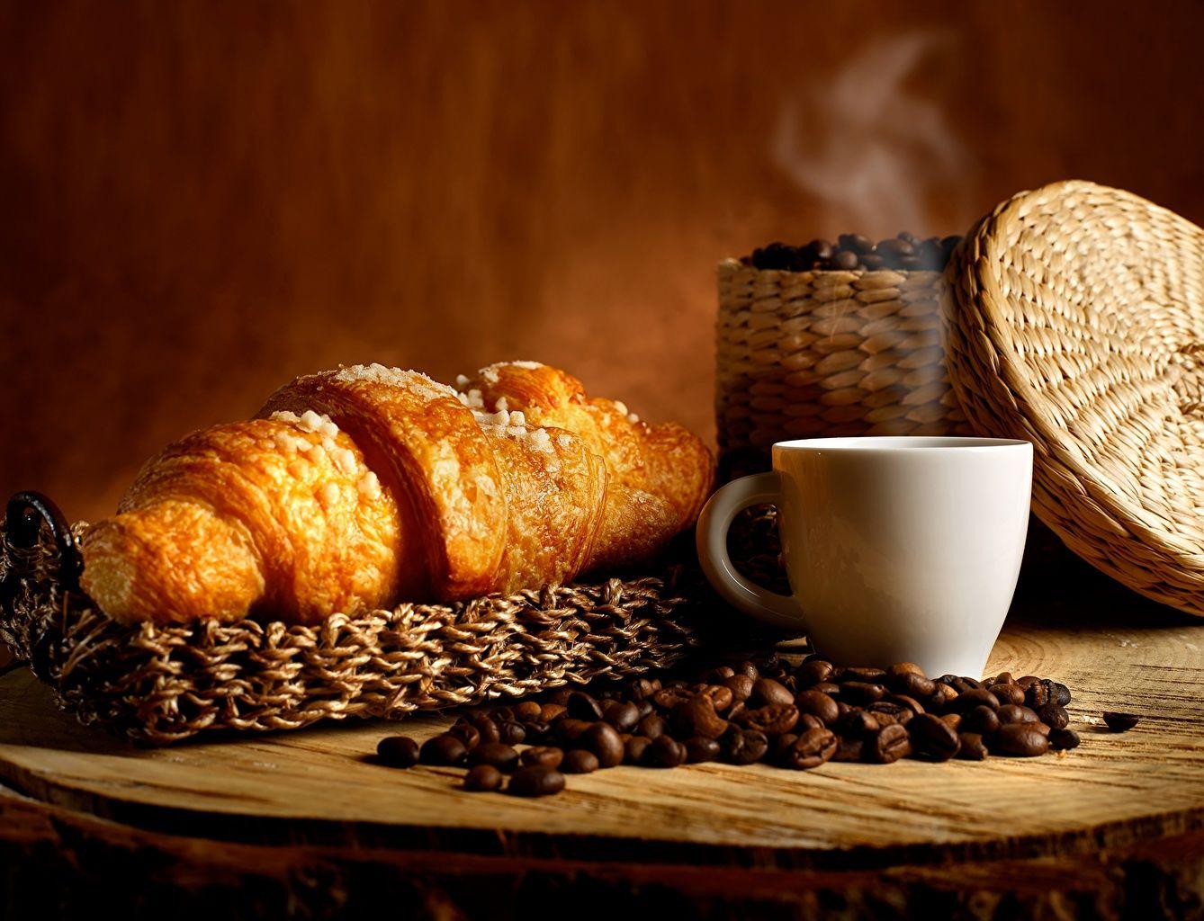 1338x1024 Wallpaper Coffee Croissant Grain Cup Food