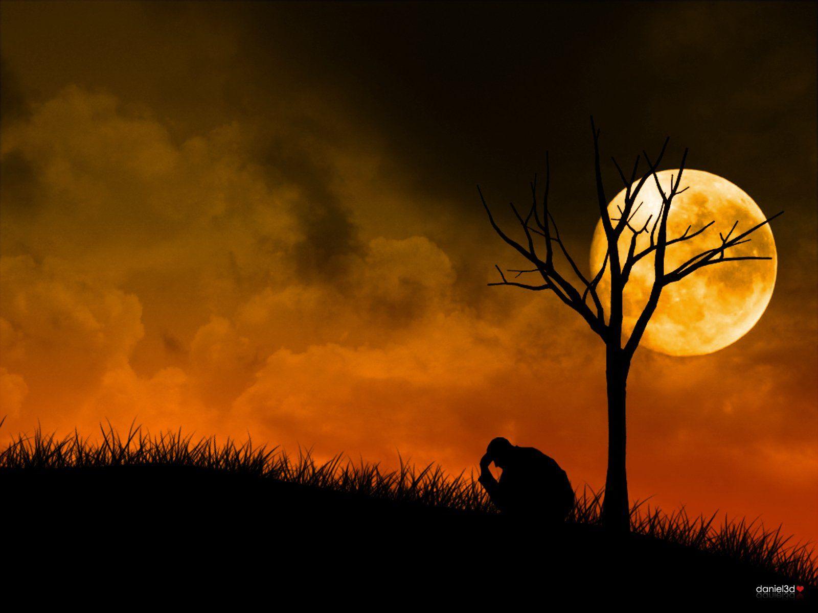 1600x1200 Silent Solitude: An Artistic Silhouette of Sadness Under the Moonx1200