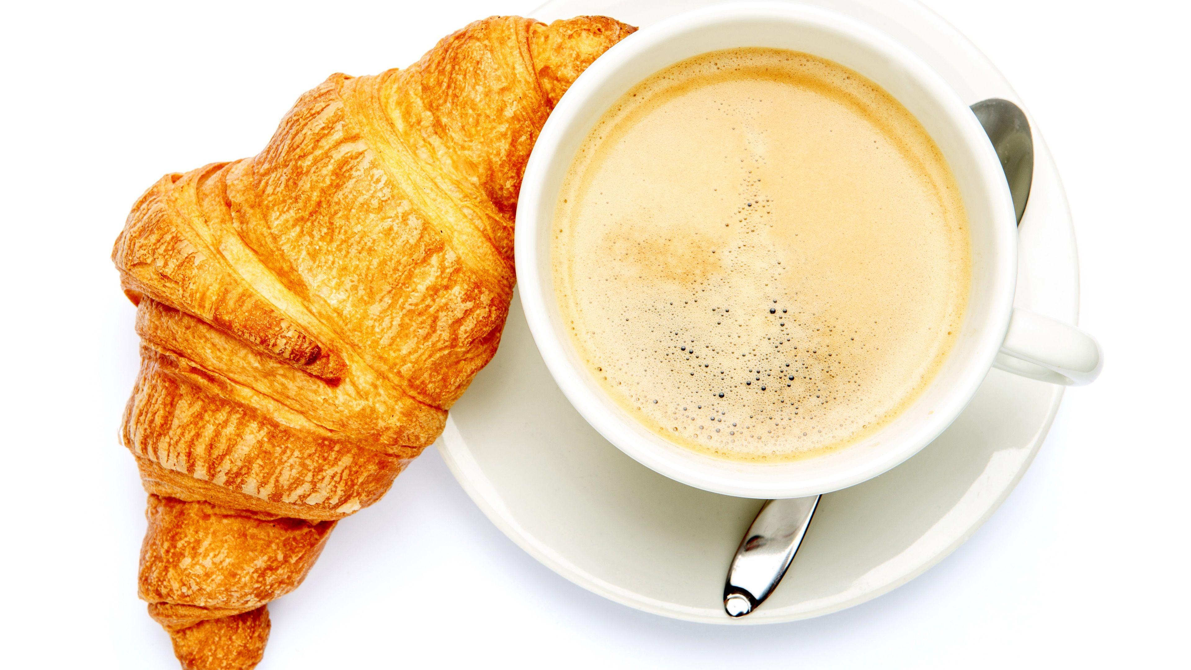 3840x2160 Wallpaper Croissant, coffee, white background 3840x2160 UHD