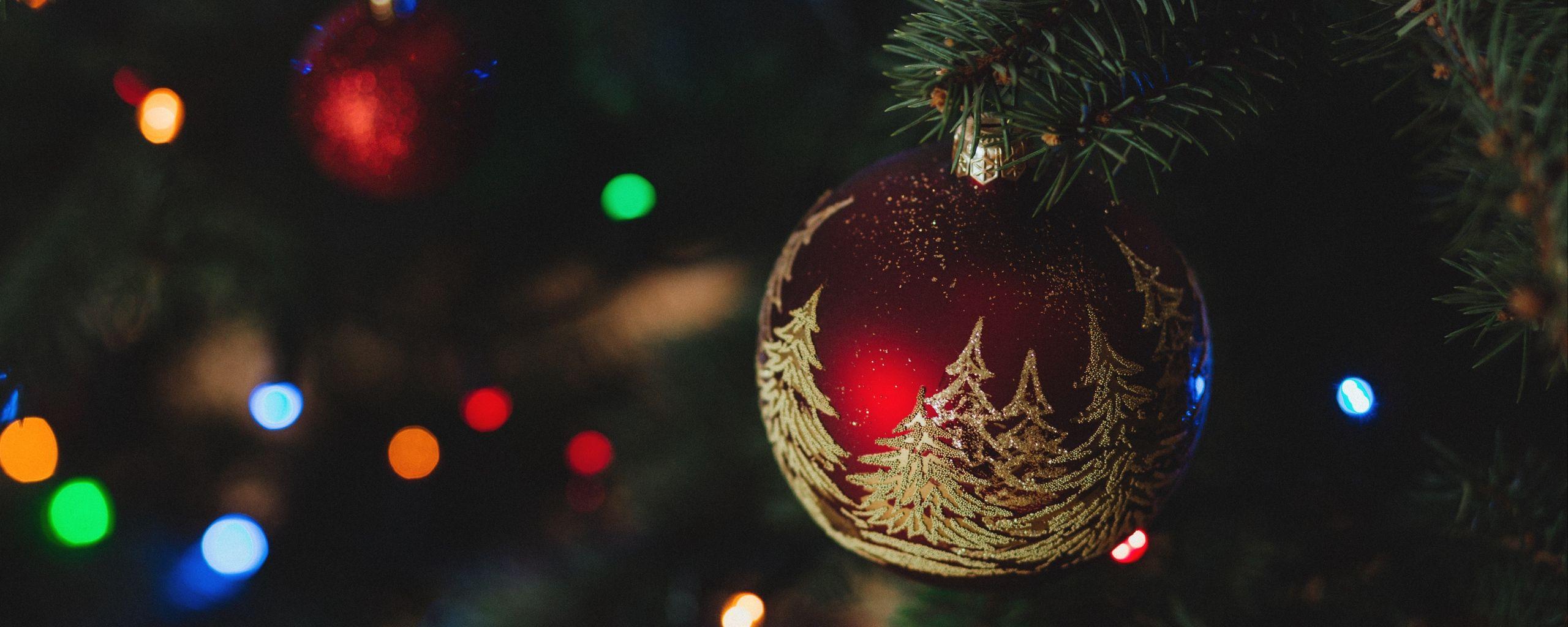 2560x1024 Download wallpaper 2560x1024 christmas decorations, new year