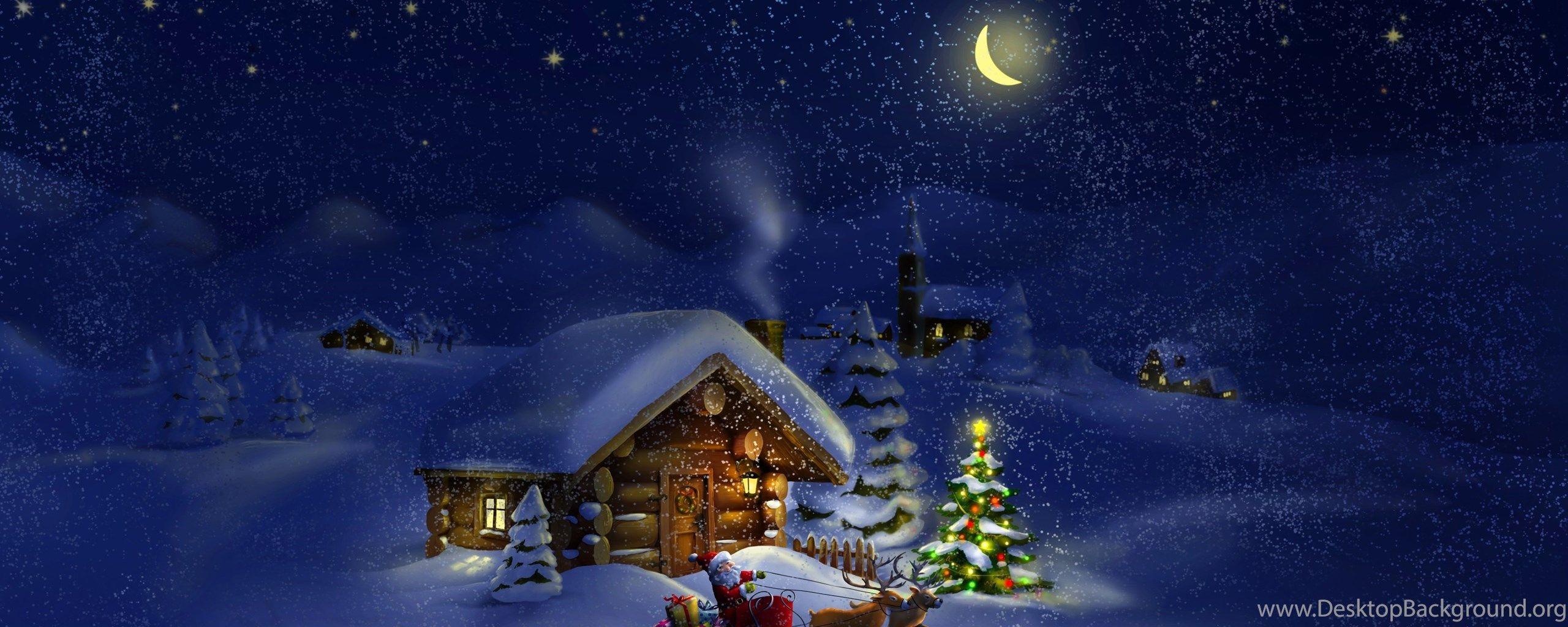 2560x1024 Christmas Night With Santa 4K Ultra HD Wallpaper Desktop