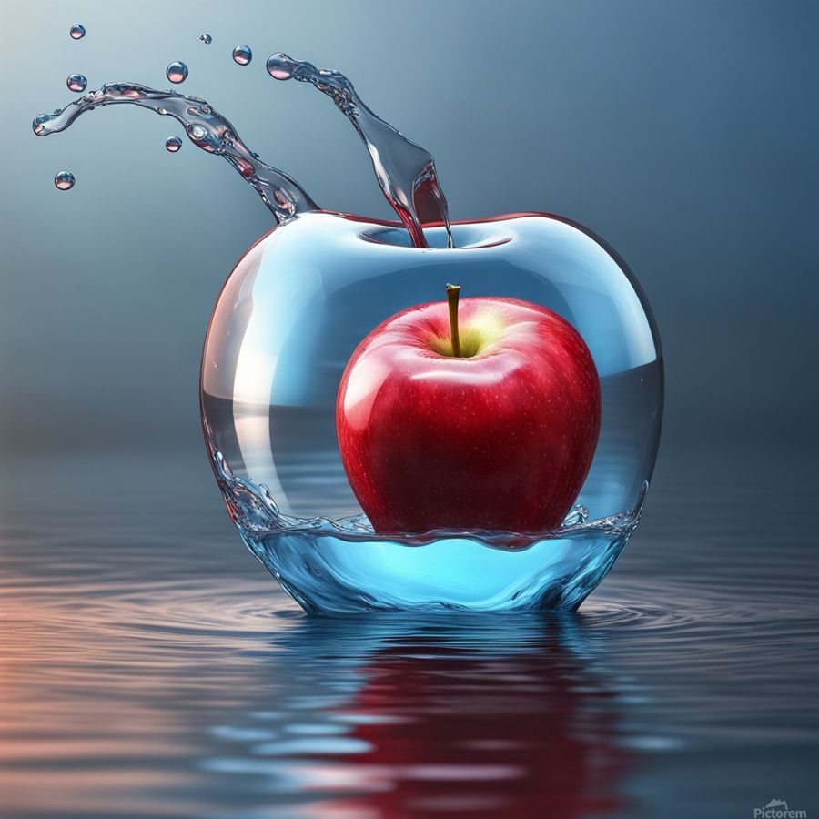 900x900 red glass apple floating