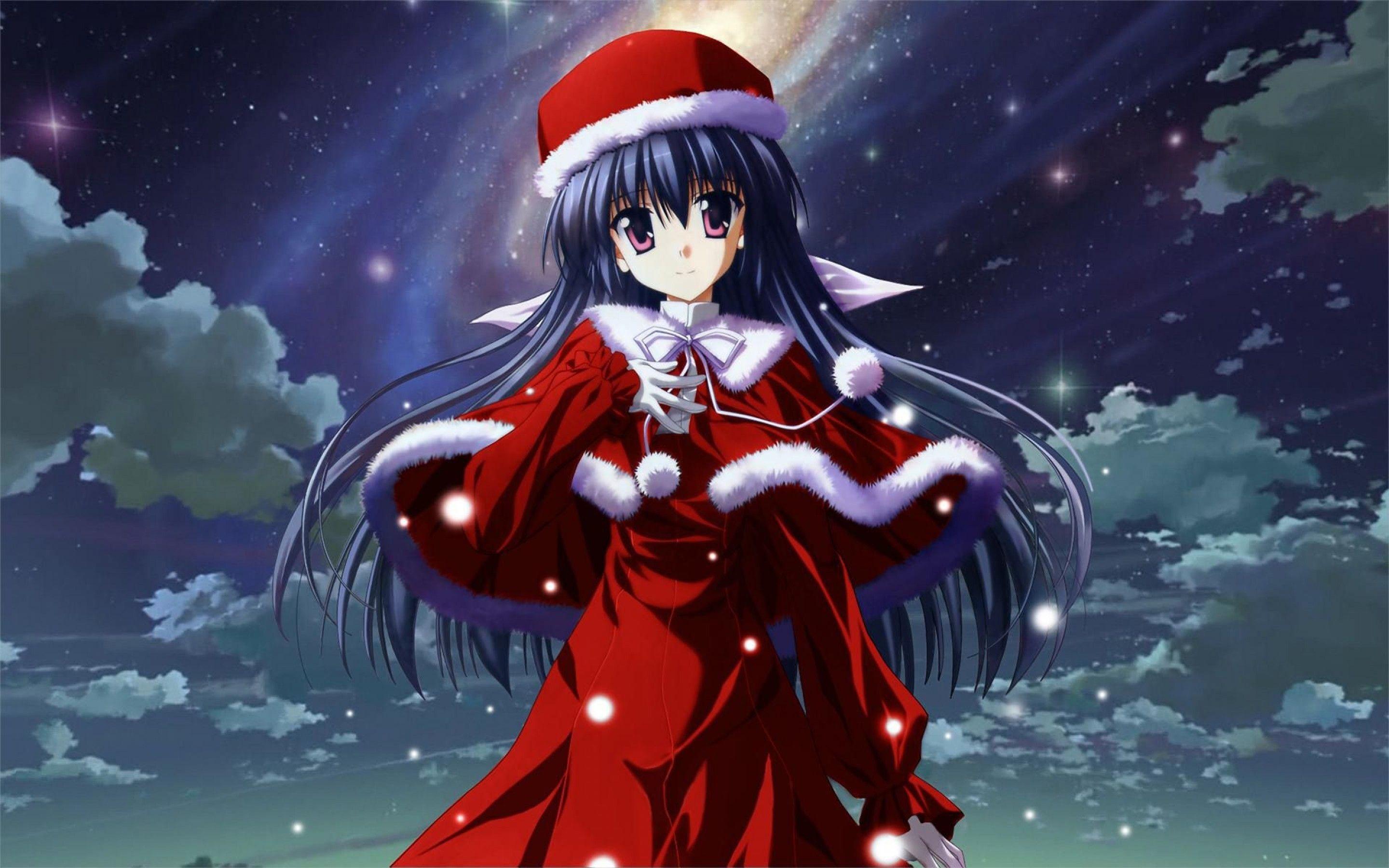 2880x1800 Red Cute Anime Girl Christmas Wallpaper Background Image