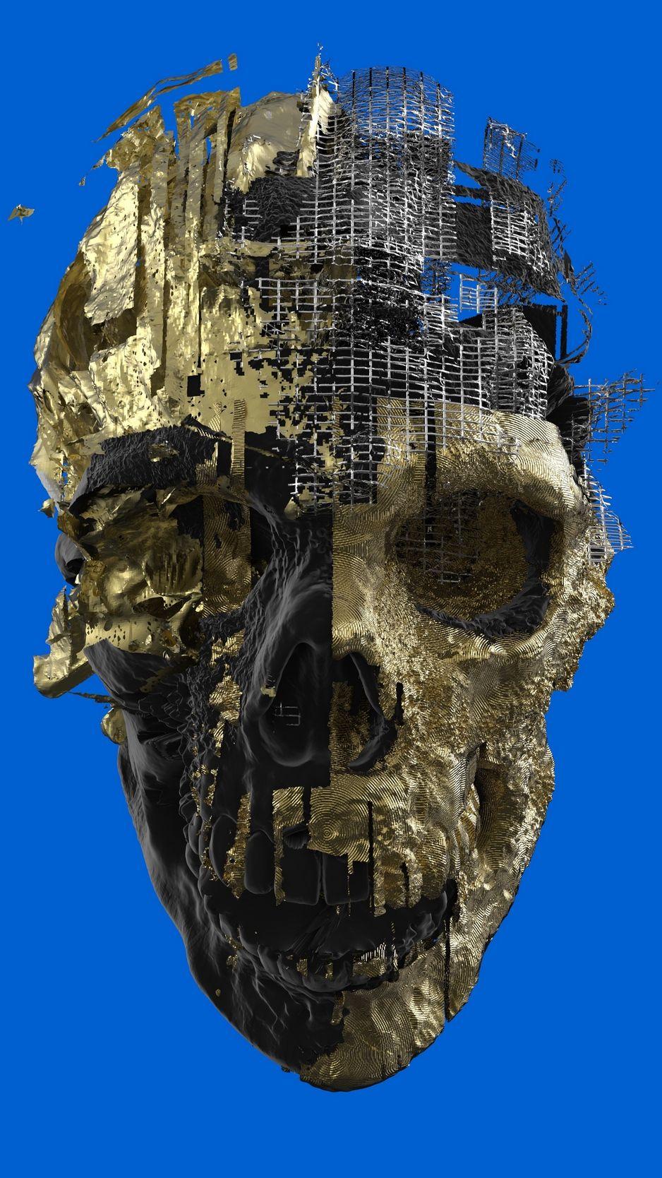 938x1668 Download wallpaper 938x1668 skull, paint, golden, skeleton